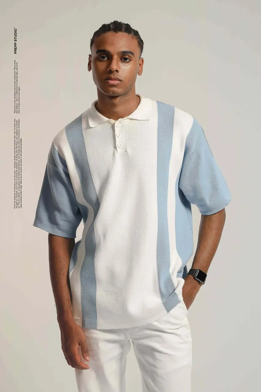 PLFT97-POLO STRIPE SENSE 2 STRIPE LIGHT BLUE WHITE