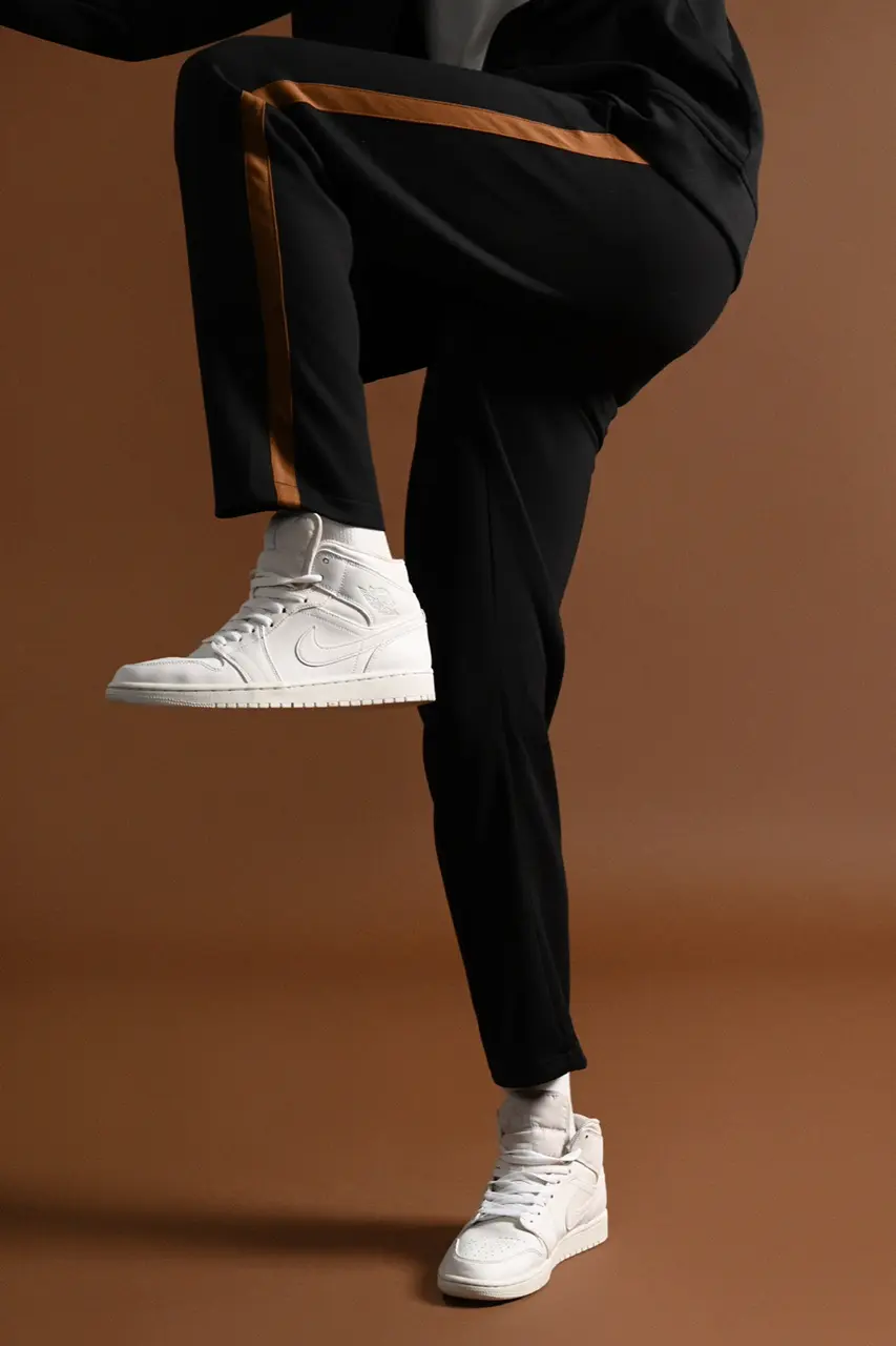 TWEED TRACKPANTS BLACK STRIPE BROWN