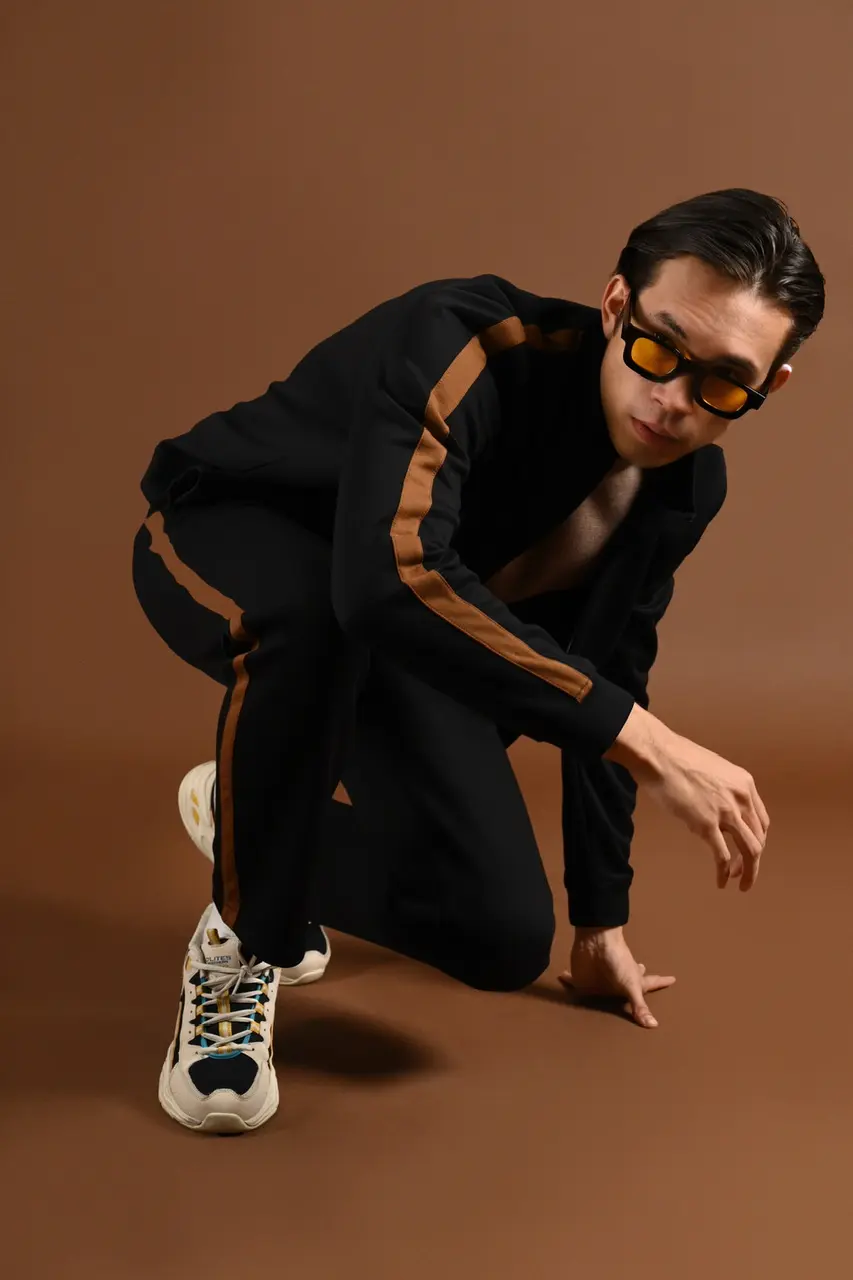 TWEED TRACKPANTS BLACK STRIPE BROWN