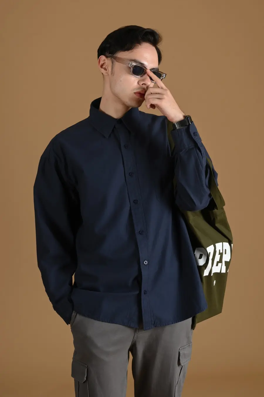 PSDT16-DREXEL OVERSIZED SHIRT BASIC COLLAR NAVY