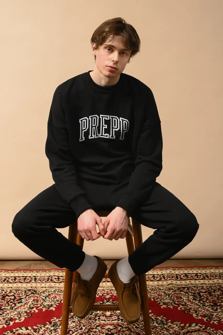 COLLEGIATE SWEATSHIRT BLACK WHITE