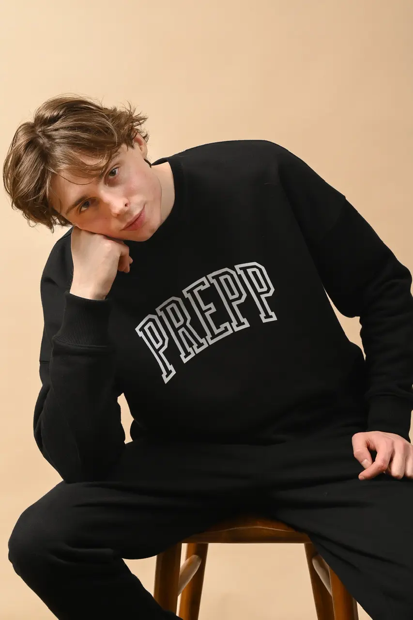 COLLEGIATE SWEATSHIRT BLACK WHITE