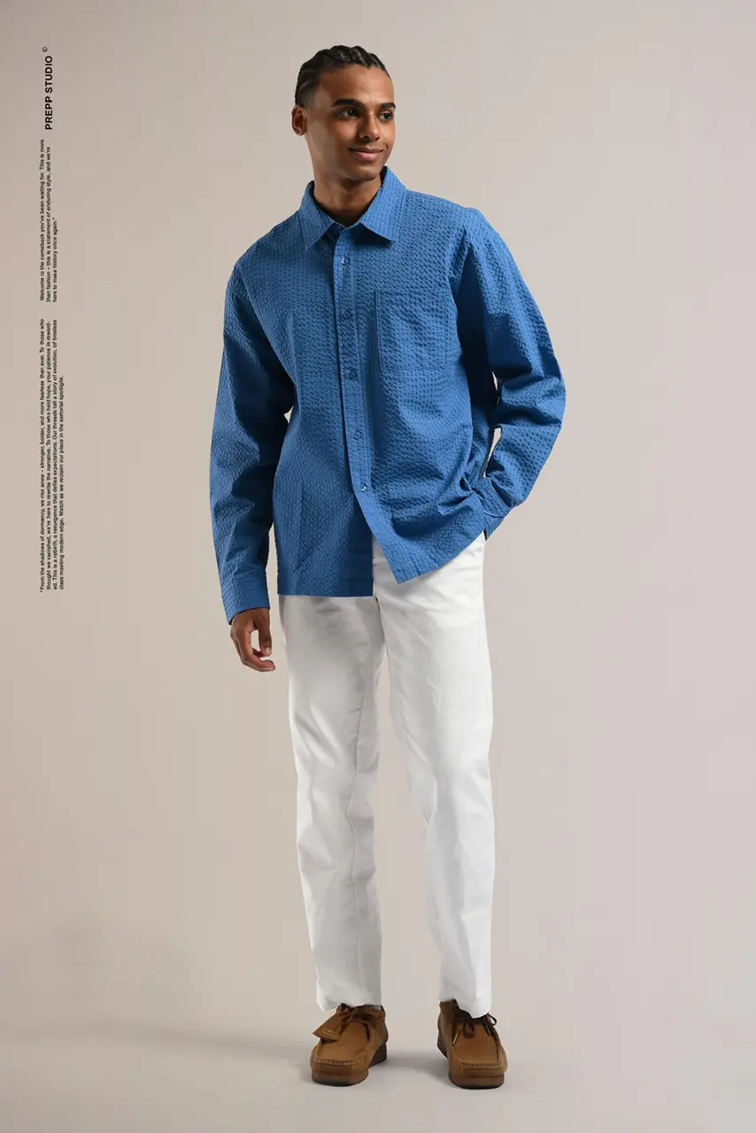 VELOFORE SEERSUCKER LONG SLEEVE SHIRT ATLANTIC BLUE