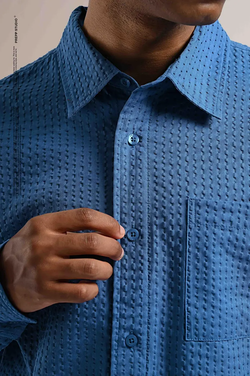 VELOFORE SEERSUCKER LONG SLEEVE SHIRT ATLANTIC BLUE