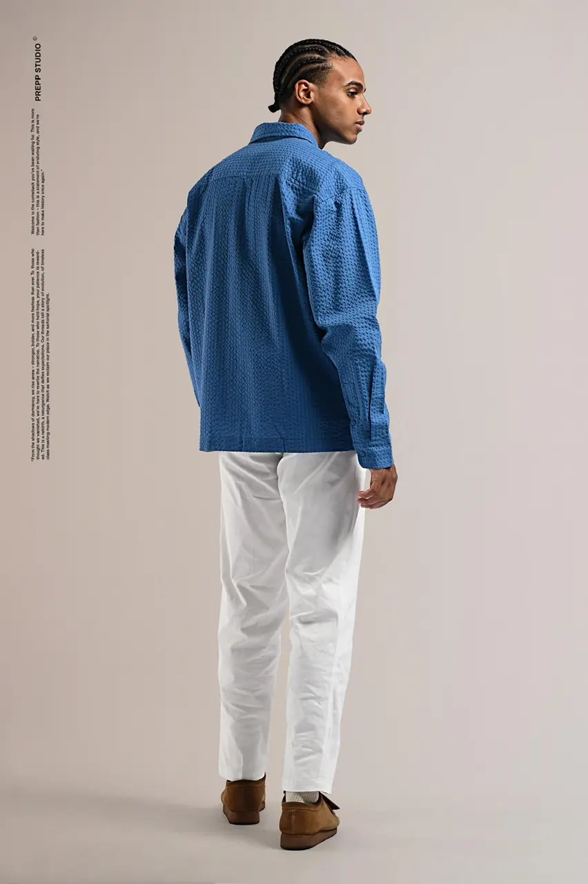 VELOFORE SEERSUCKER LONG SLEEVE SHIRT ATLANTIC BLUE