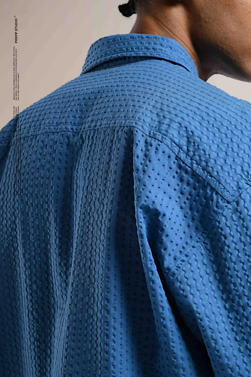 VELOFORE SEERSUCKER LONG SLEEVE SHIRT ATLANTIC BLUE