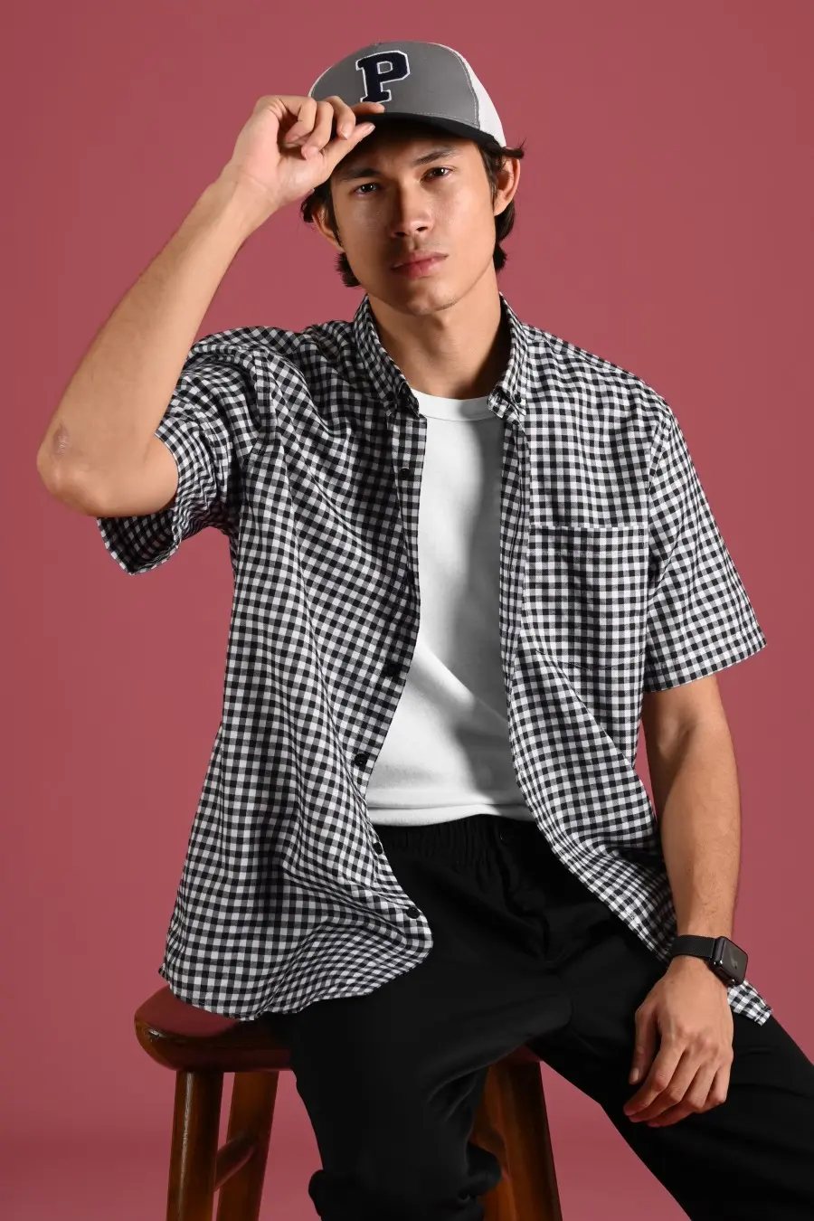 PSCR02-GINGHAM SHORT SLEEVE SHIRT PREPP SCOOTER EDITION BLACK