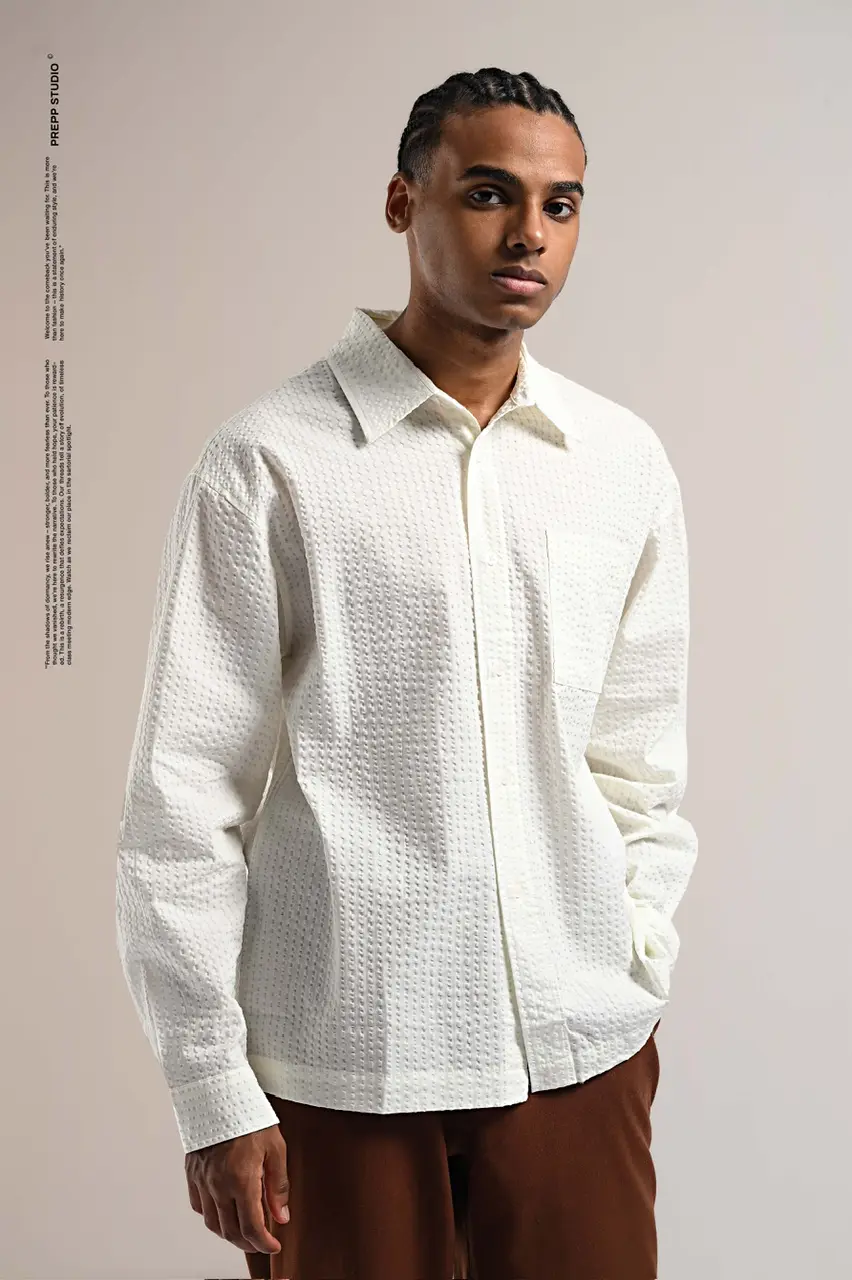 VELOFORE SEERSUCKER LONG SLEEVE SHIRT WHITE