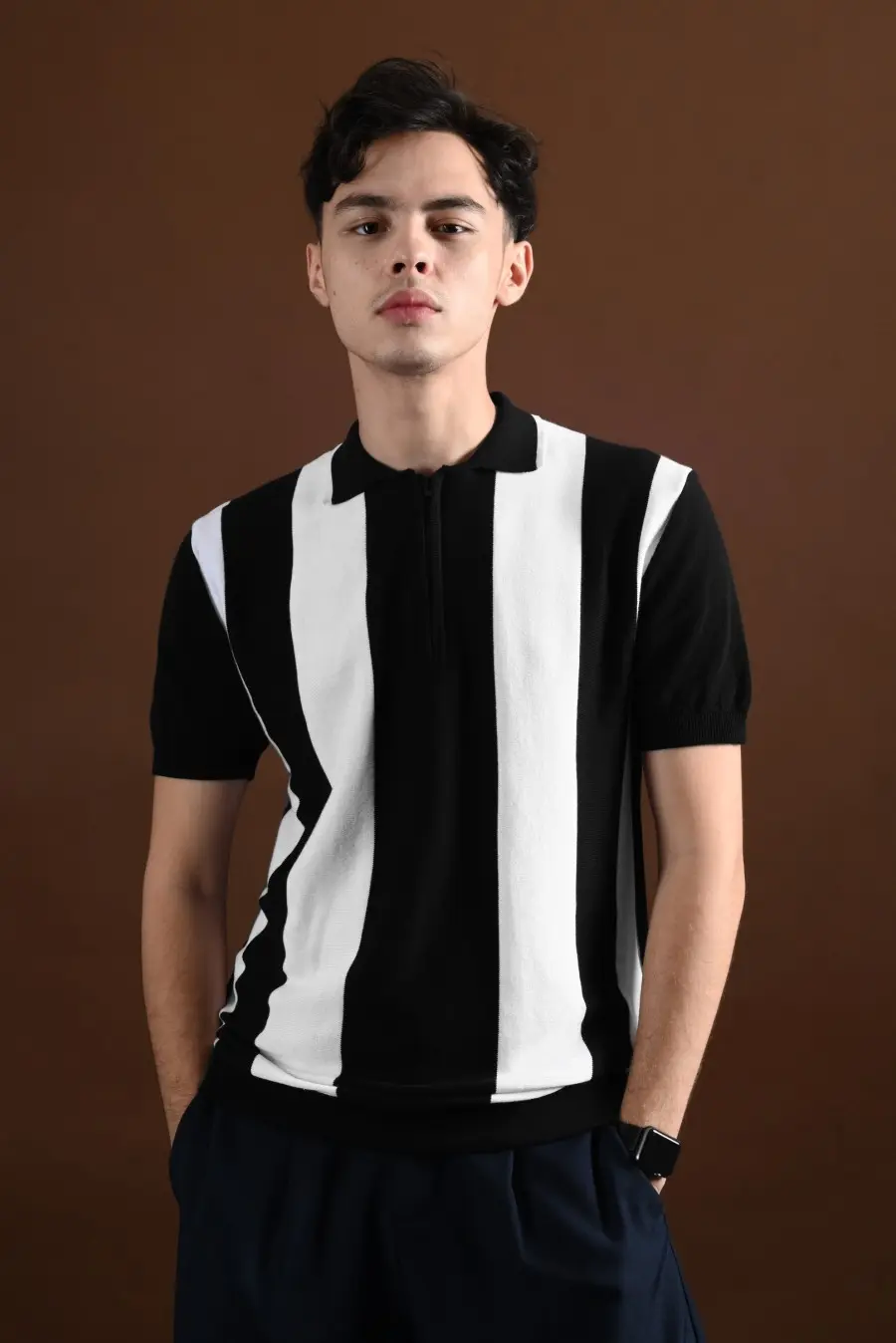 PSFH02-ZIPPY POLO BLACK WHITE