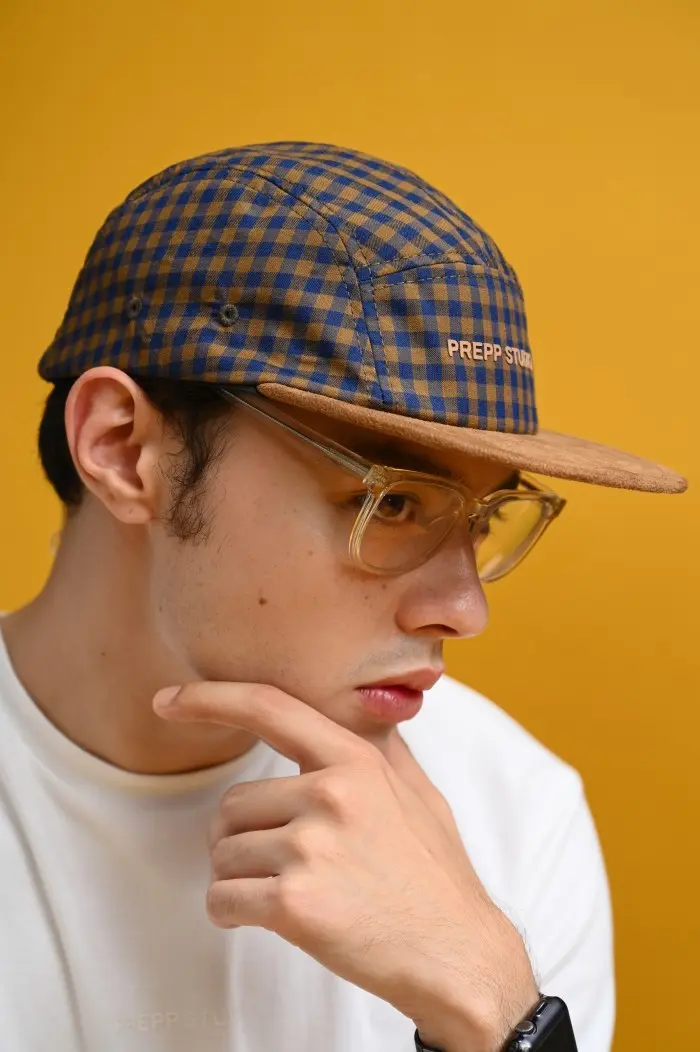 PADP05-5 PANEL GINGHAM CAP BROWN