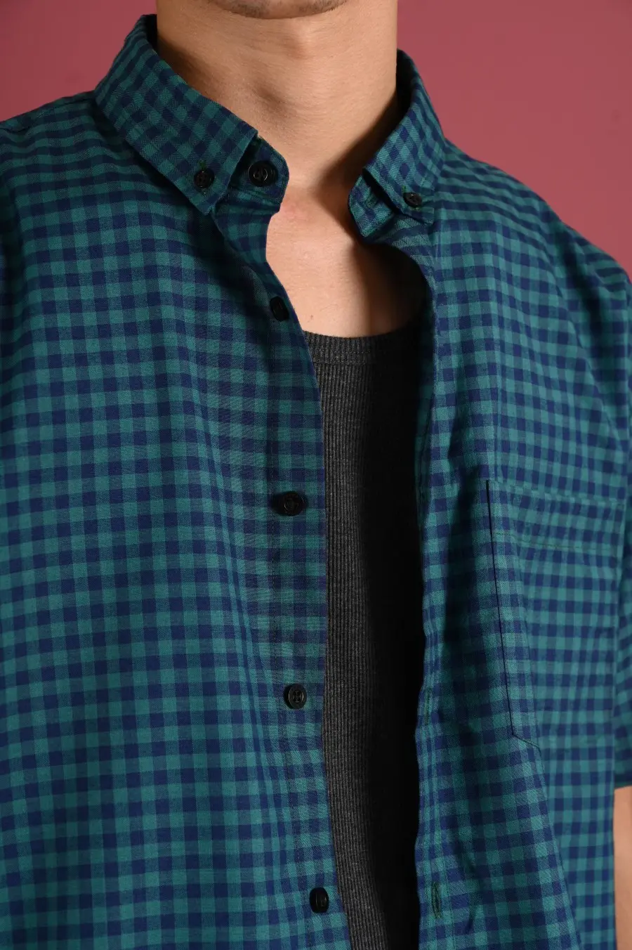PSCR66-GINGHAM SHORT SLEEVE SHIRT PREPP SCOOTER EDITION CYAN
