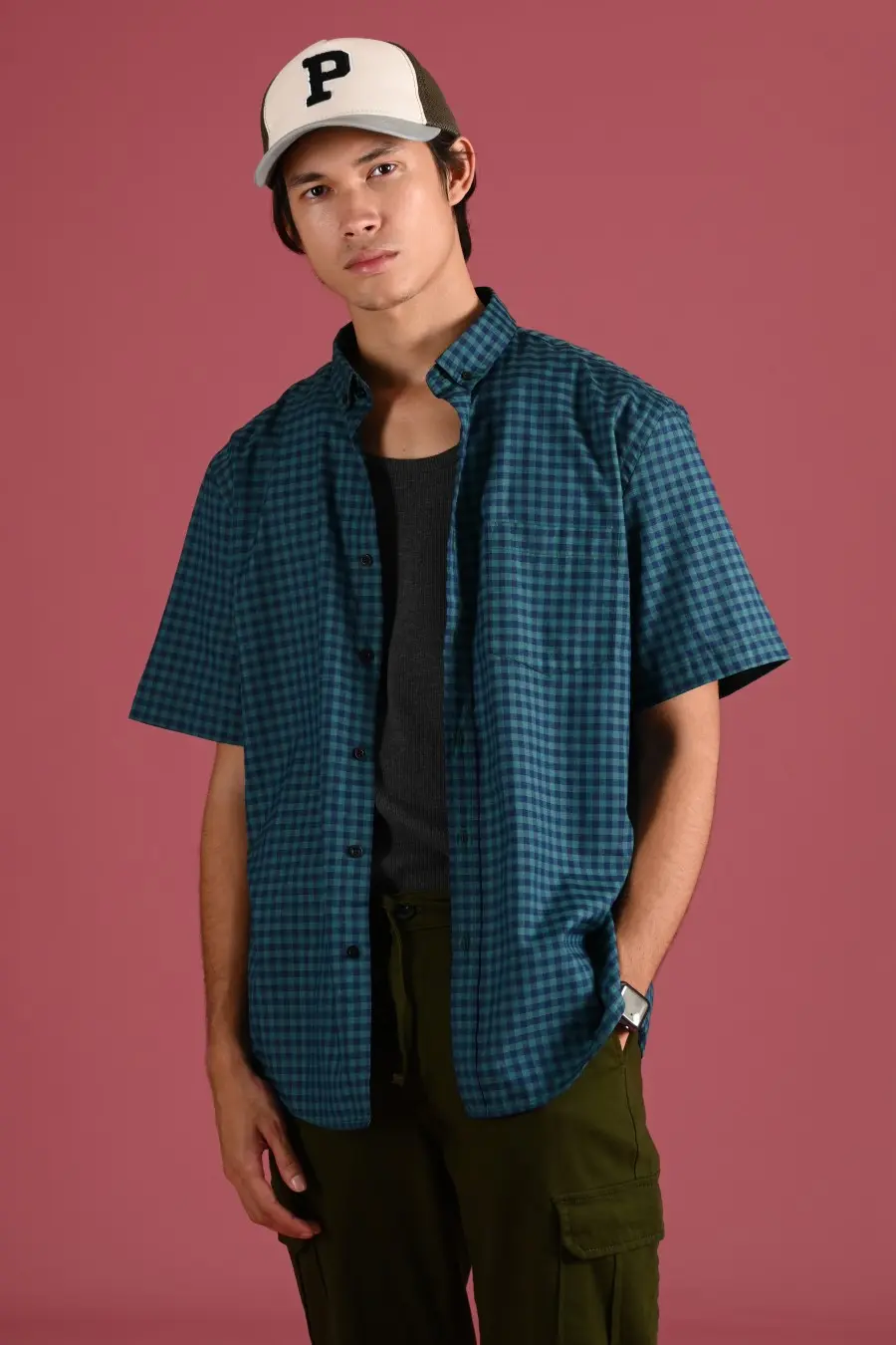 PSCR66-GINGHAM SHORT SLEEVE SHIRT PREPP SCOOTER EDITION CYAN