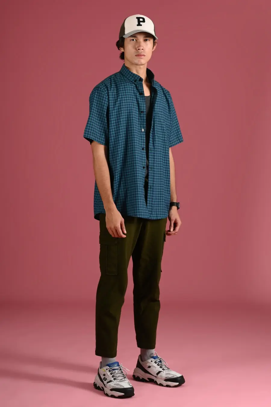 PSCR66-GINGHAM SHORT SLEEVE SHIRT PREPP SCOOTER EDITION CYAN