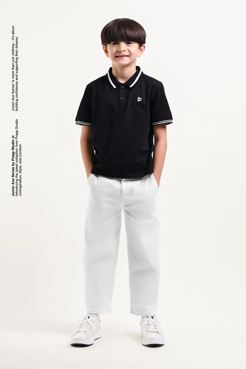 ACE POLO SHIRT BOYS BLACK WHITE