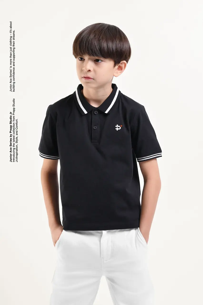 ACE POLO SHIRT BOYS BLACK WHITE