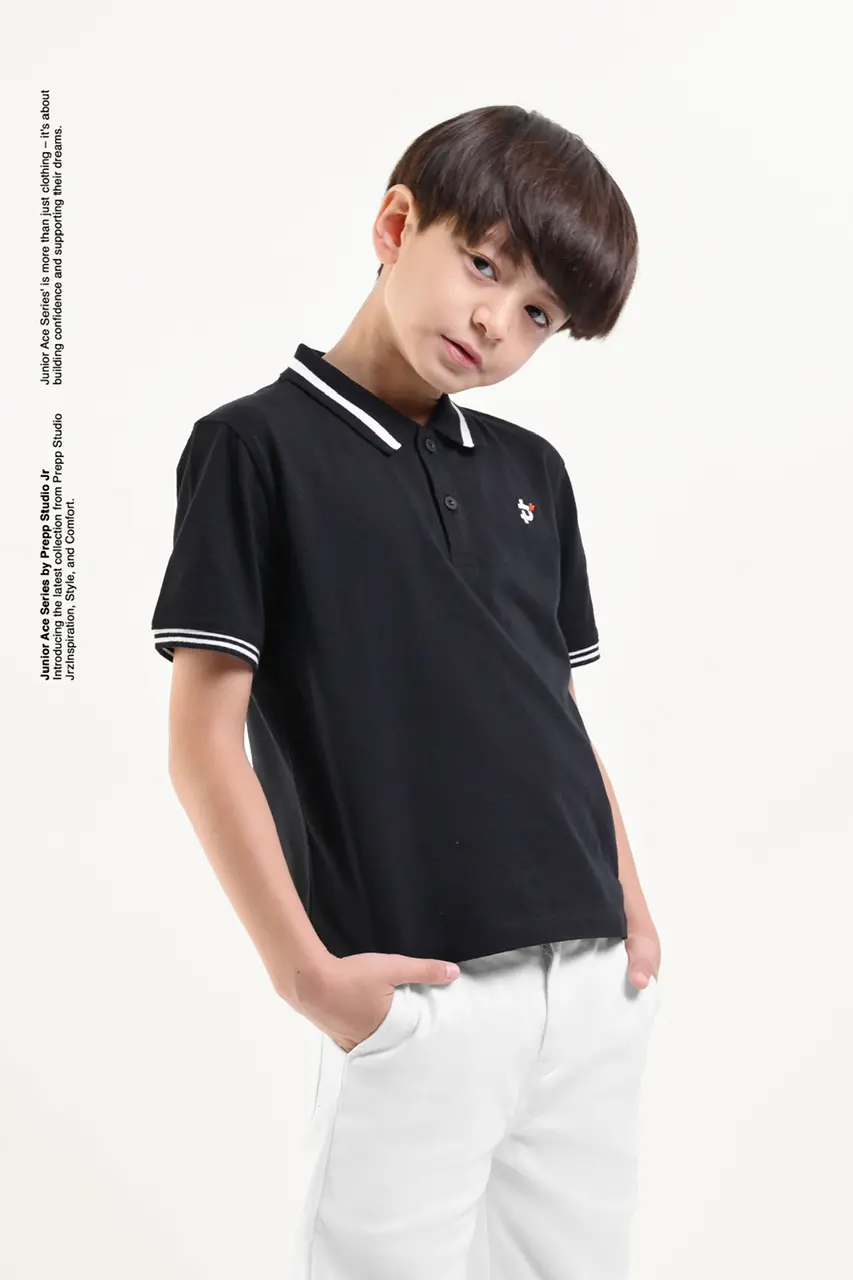 ACE POLO SHIRT BOYS BLACK WHITE