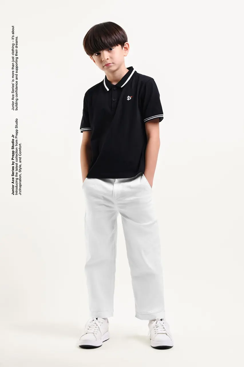 ACE POLO SHIRT BOYS BLACK WHITE