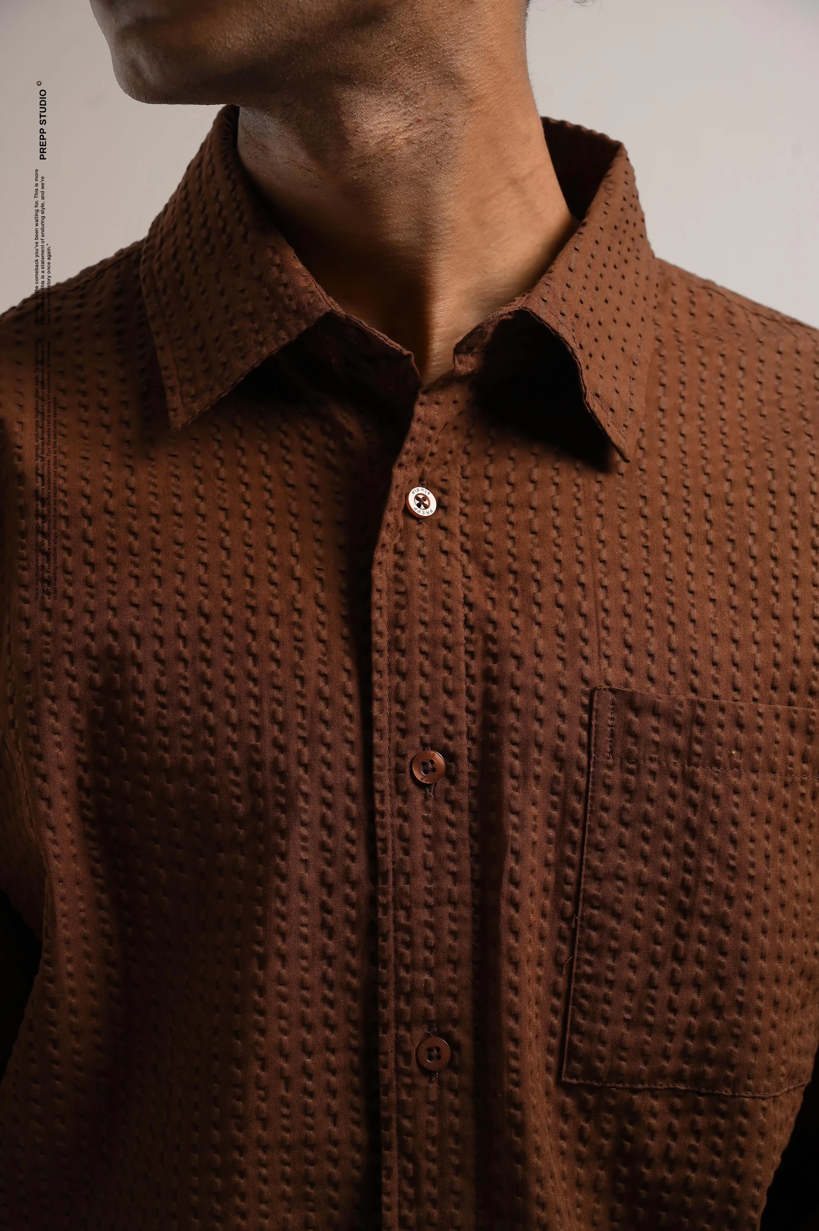 VELOFORE SEERSUCKER LONG SLEEVE SHIRT BROWN