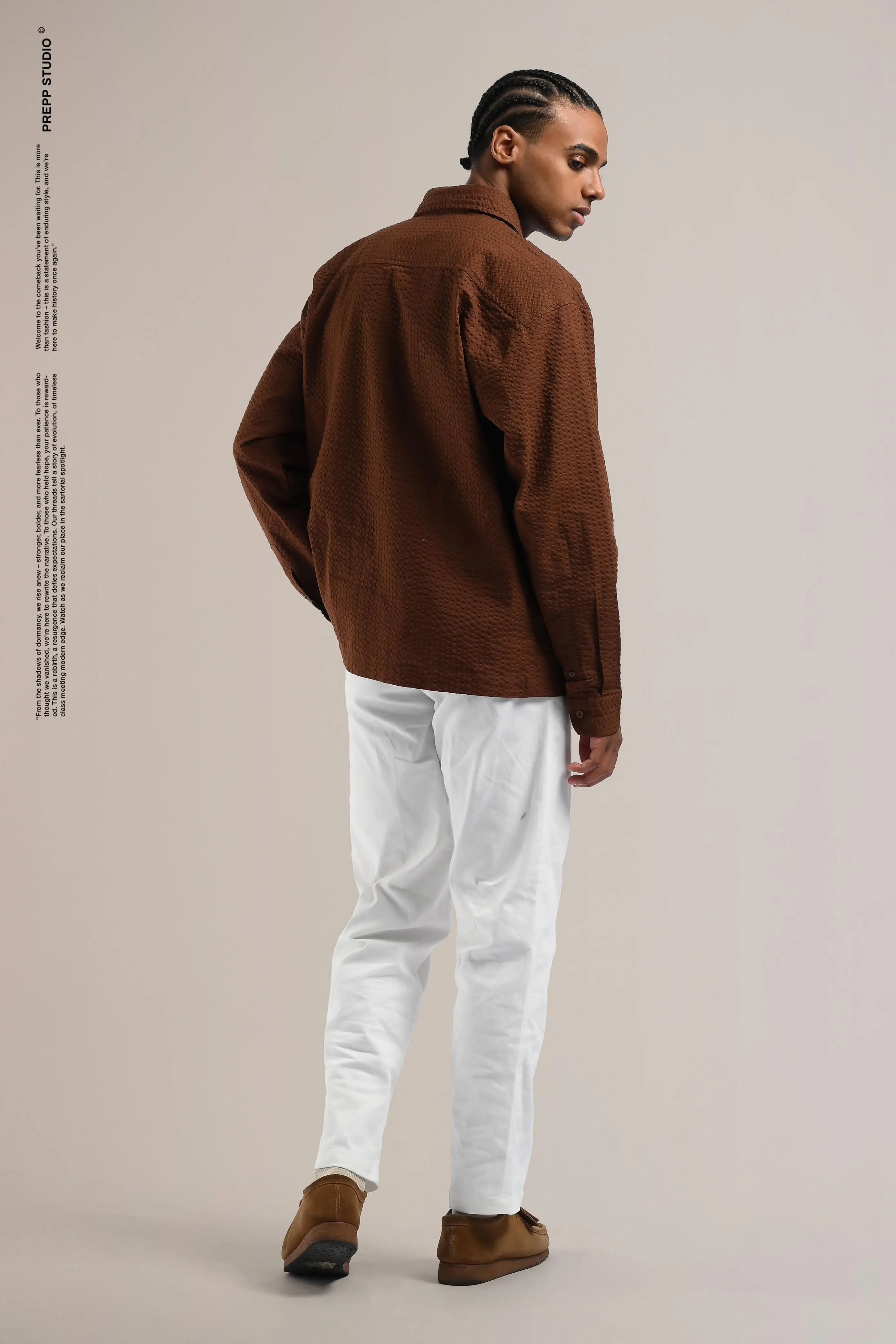 VELOFORE SEERSUCKER LONG SLEEVE SHIRT BROWN