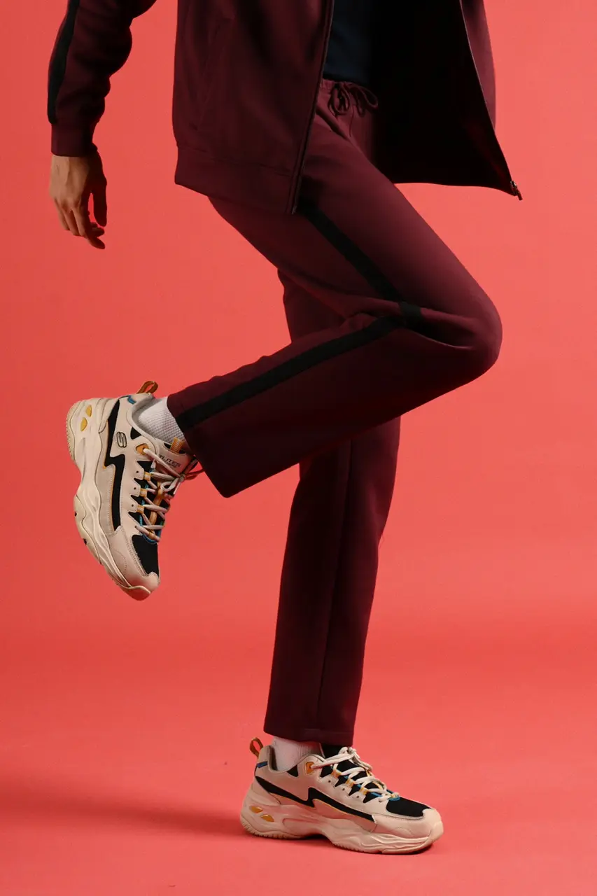 TWEED TRACKPANTS MAROON STRIPE BLACK