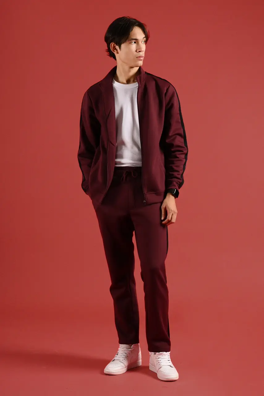 TWEED TRACKPANTS MAROON STRIPE BLACK