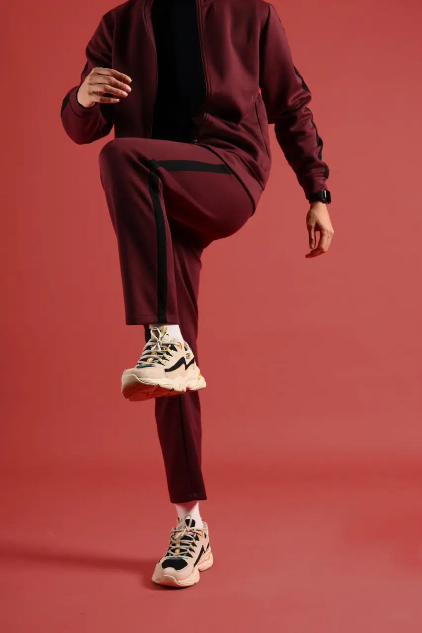 TWEED TRACKPANTS MAROON STRIPE BLACK
