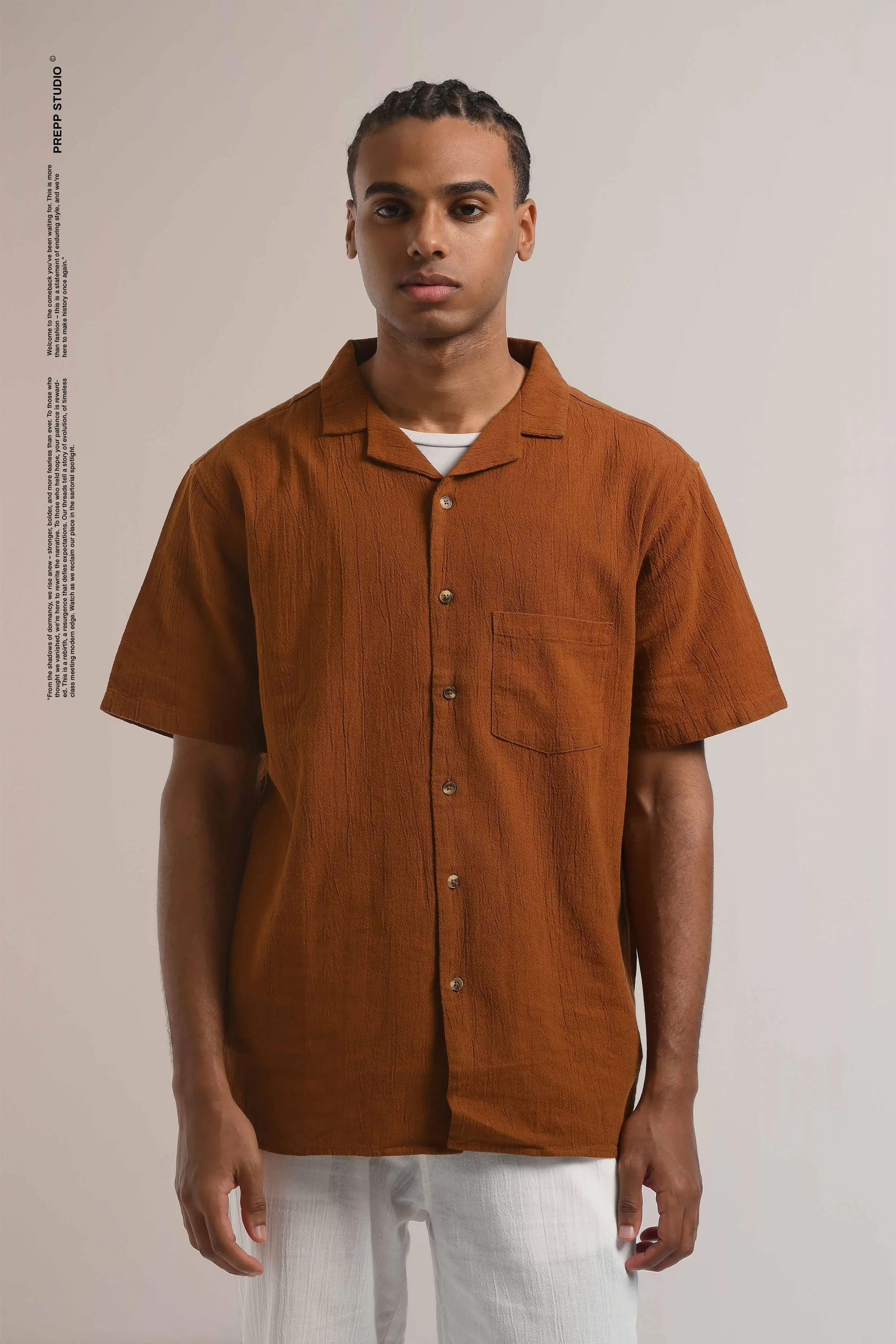 CORRUGATE CRINKLE SHIRT BROWN