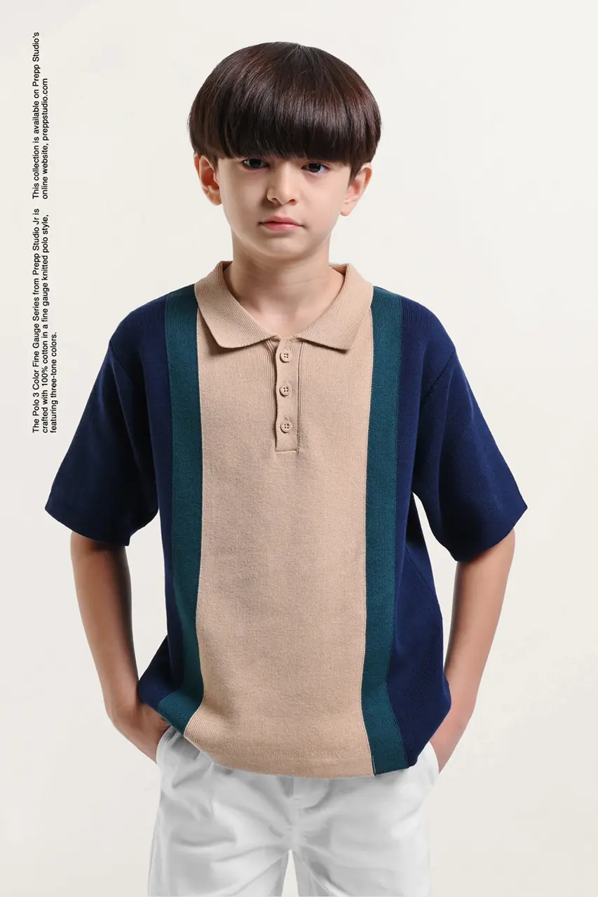 POLO SHIRT 3 COLOR FINE GAUGE NAVY