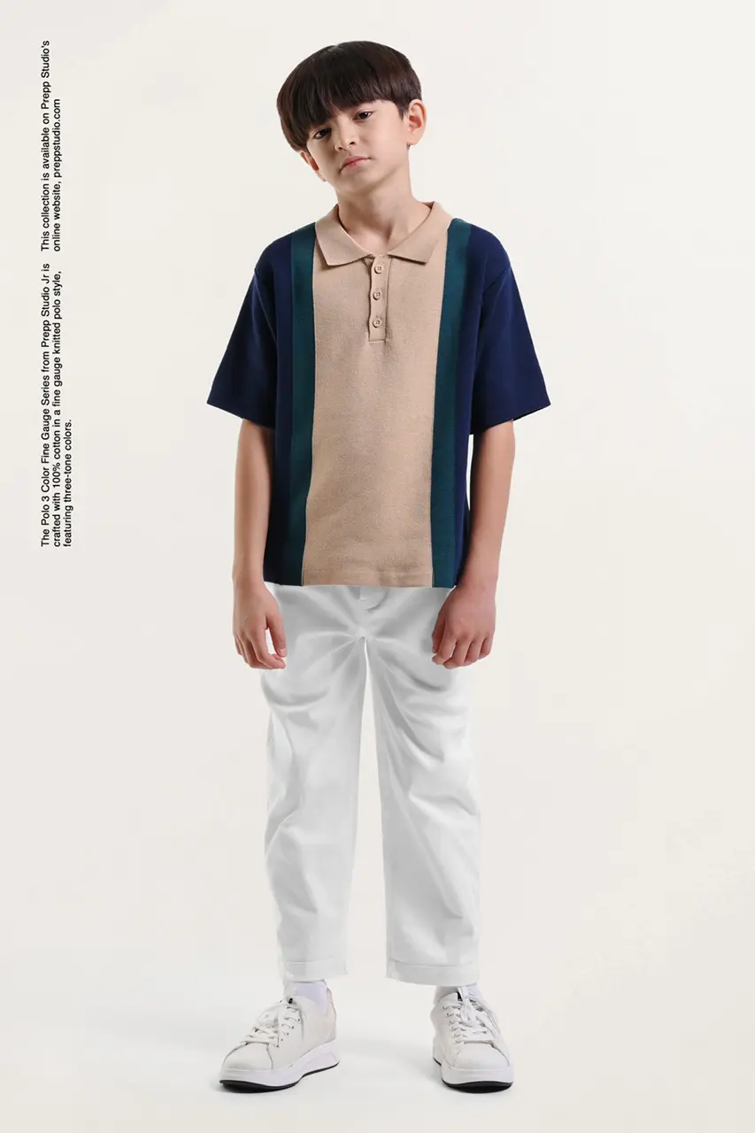 POLO SHIRT 3 COLOR FINE GAUGE NAVY