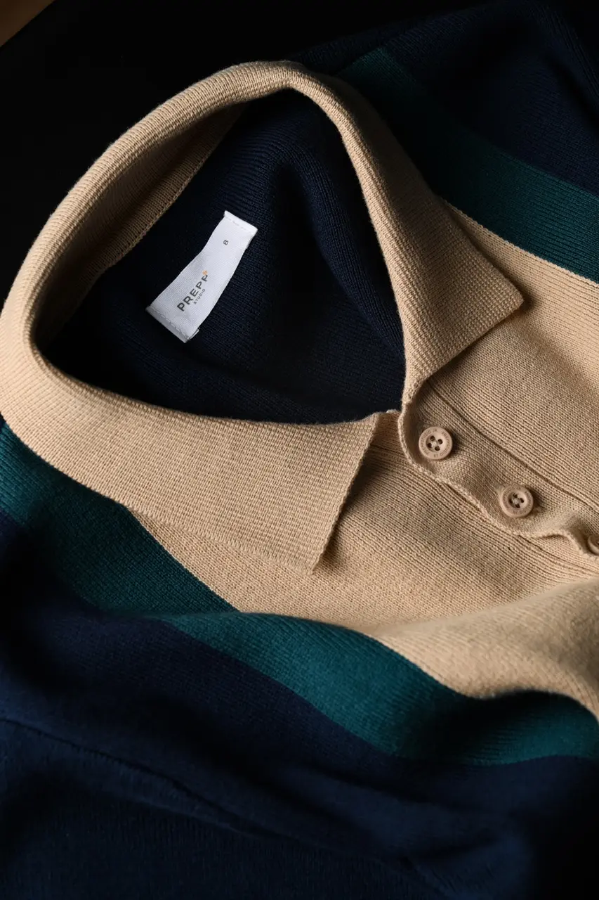 POLO SHIRT 3 COLOR FINE GAUGE NAVY