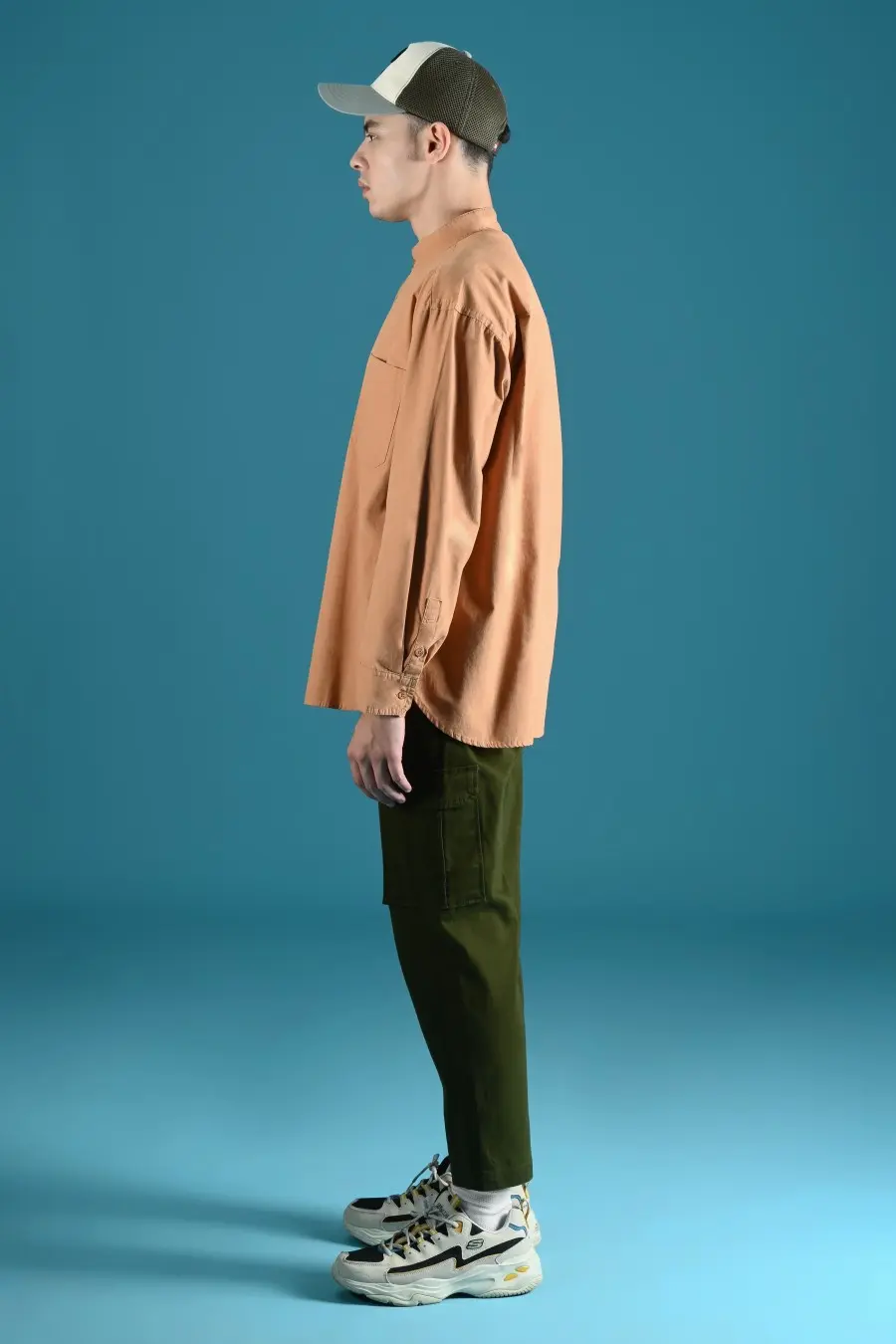 PSDU80-DREXEL OVERSIZED SHIRT STAND COLLAR TANGERINE BROWN