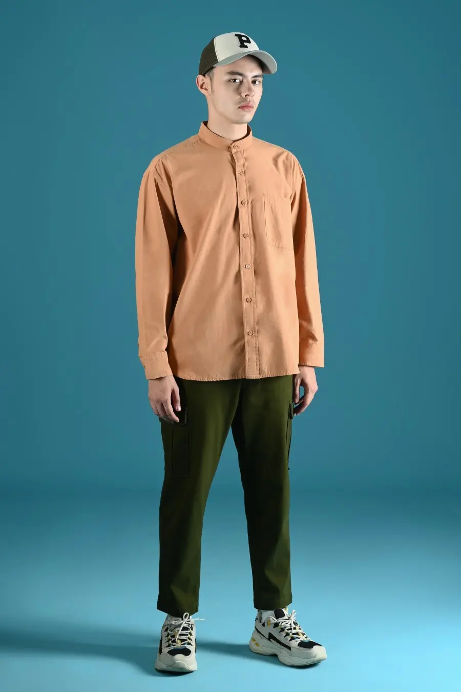 PSDU80-DREXEL OVERSIZED SHIRT STAND COLLAR TANGERINE BROWN