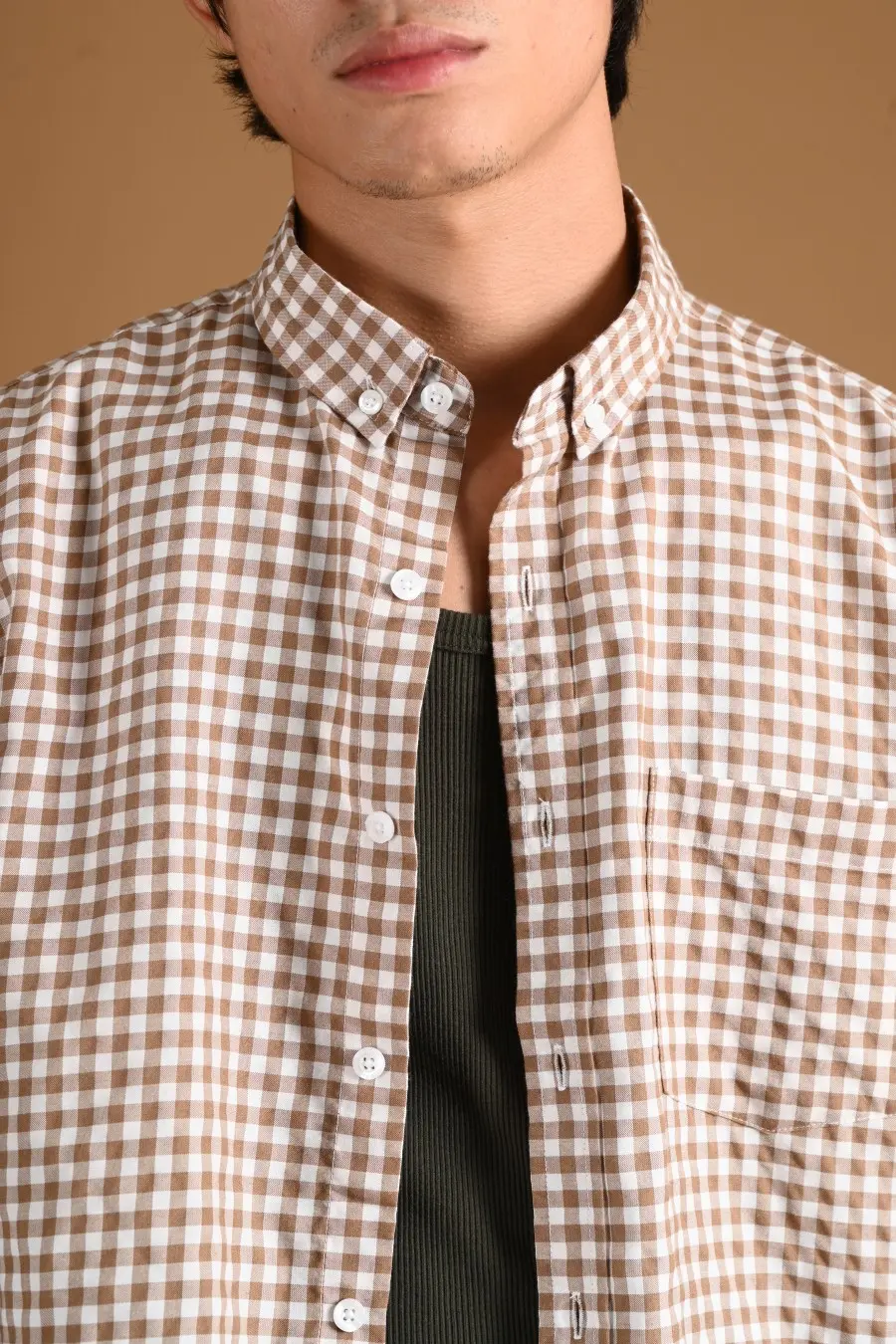 PSCR12-GINGHAM SHORT SLEEVE SHIRT PREPP SCOOTER EDITION LIGHT BROWN