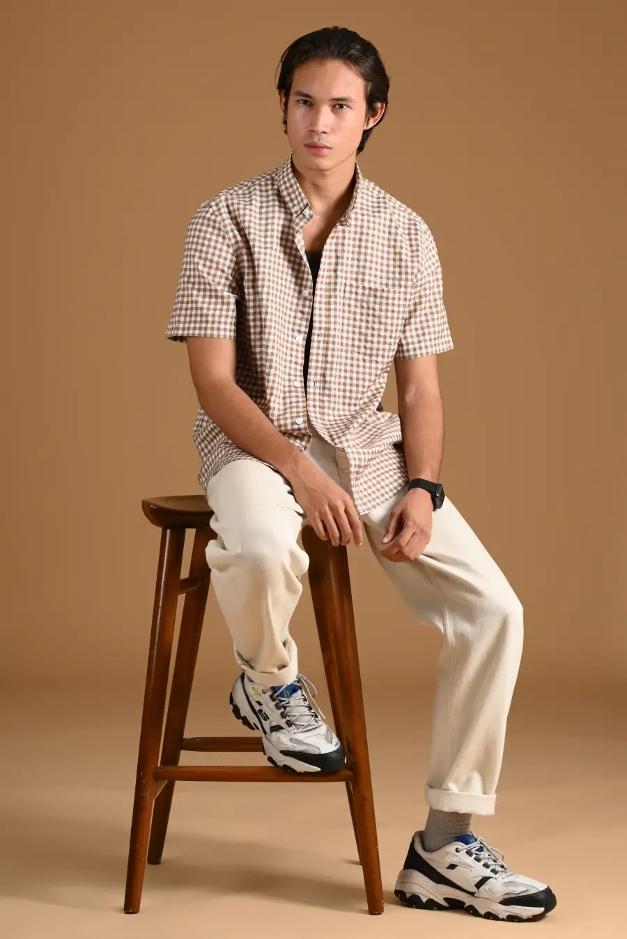 PSCR12-GINGHAM SHORT SLEEVE SHIRT PREPP SCOOTER EDITION LIGHT BROWN
