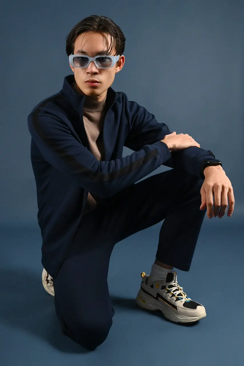 TWEED TRACKPANTS NAVY STRIPE BLACK
