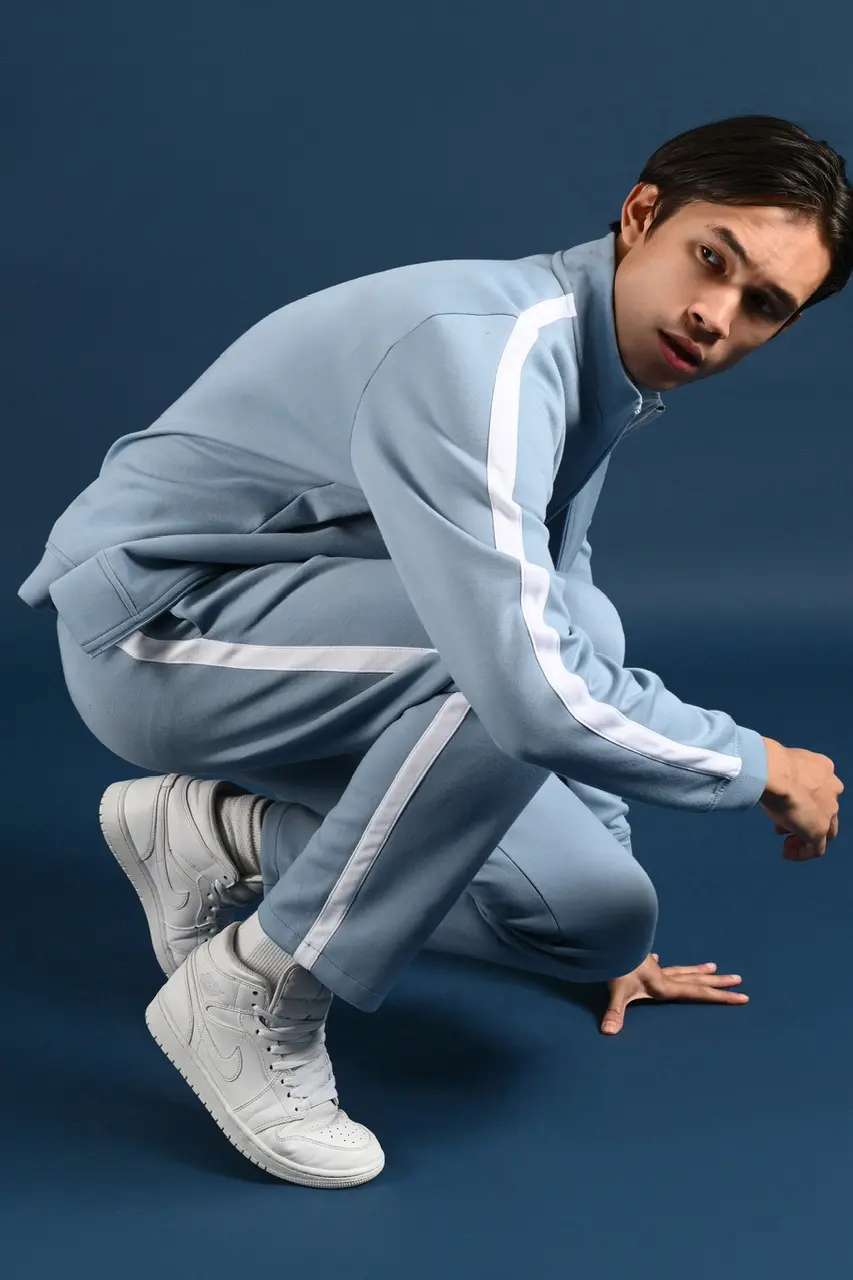 PPEW47-TWEED TRACKPANTS FADED BLUE STRIPE WHITE