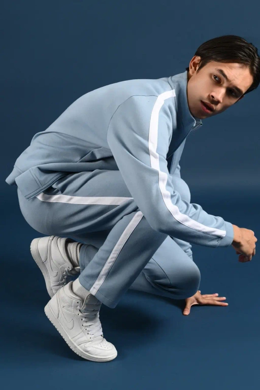 Image of PPEW47-TWEED TRACKPANTS FADED BLUE STRIPE WHITE