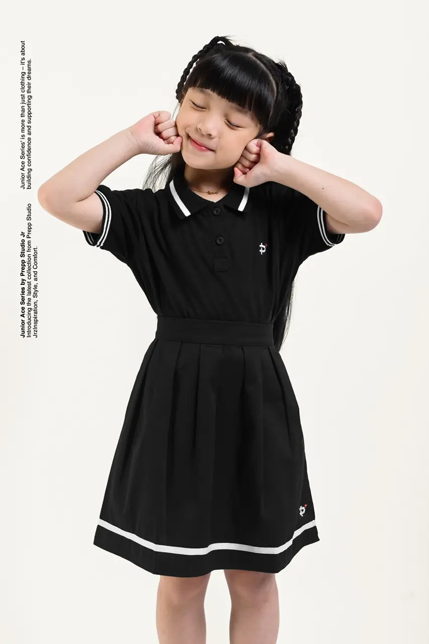 ACE POLO SHIRT GIRLS BLACK WHITE