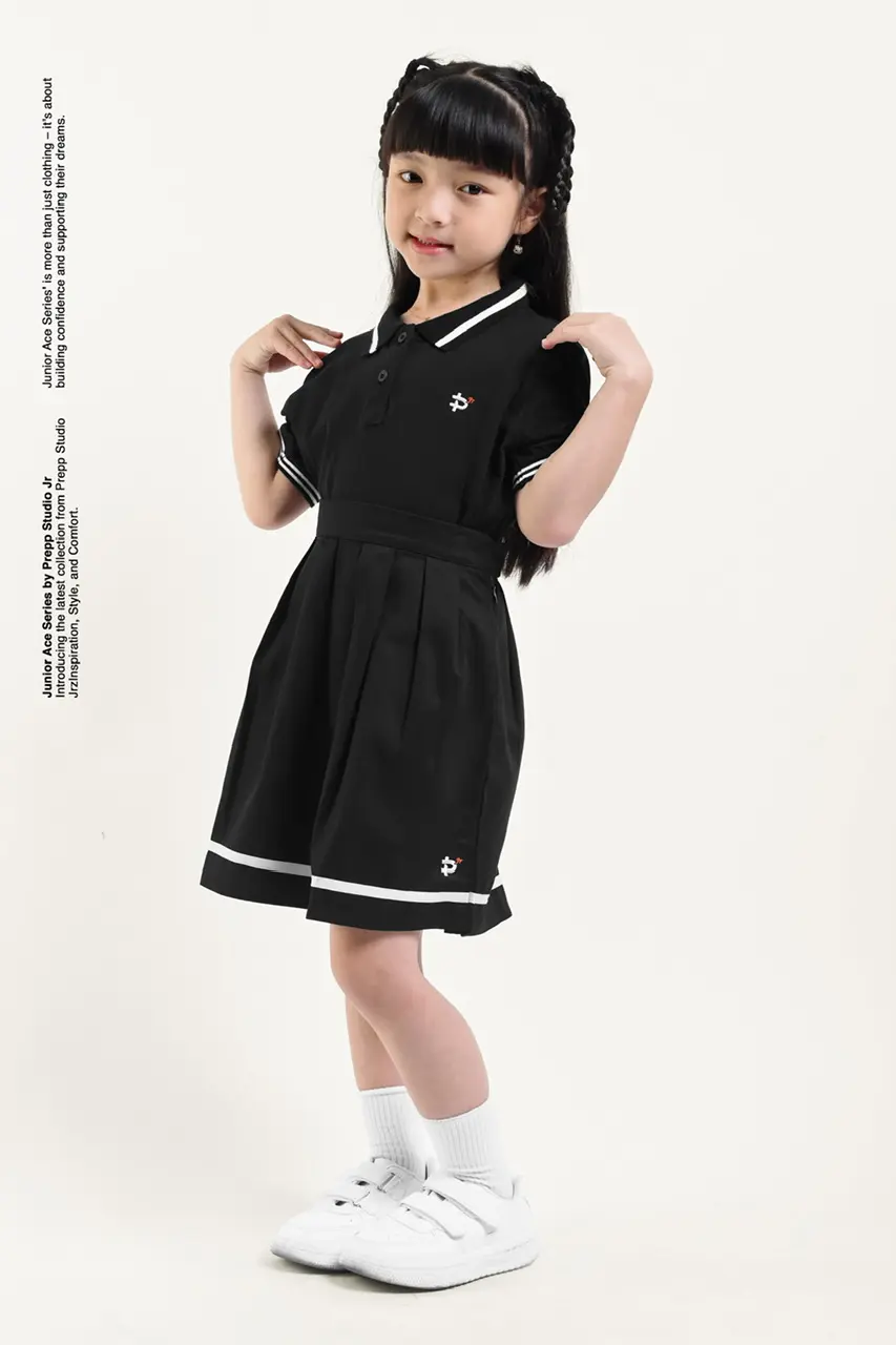 ACE POLO SHIRT GIRLS BLACK WHITE