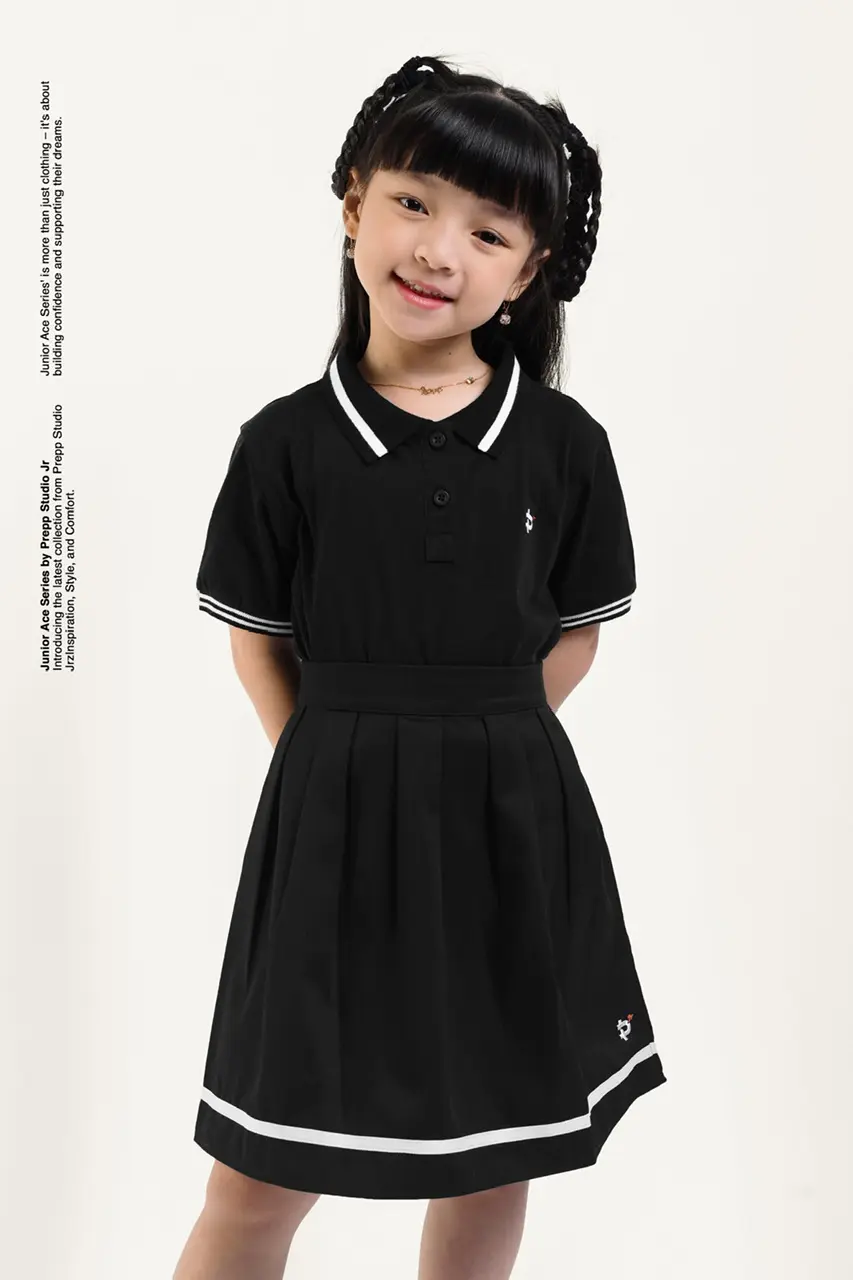 ACE POLO SHIRT GIRLS BLACK WHITE