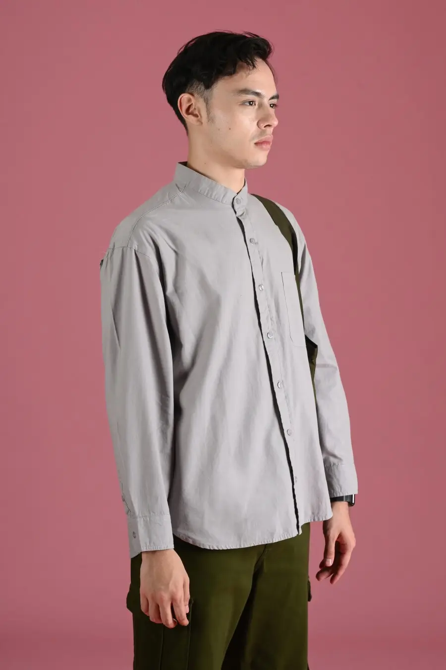 PSDU13-DREXEL OVERSIZED SHIRT STAND COLLAR LIGHT GREY