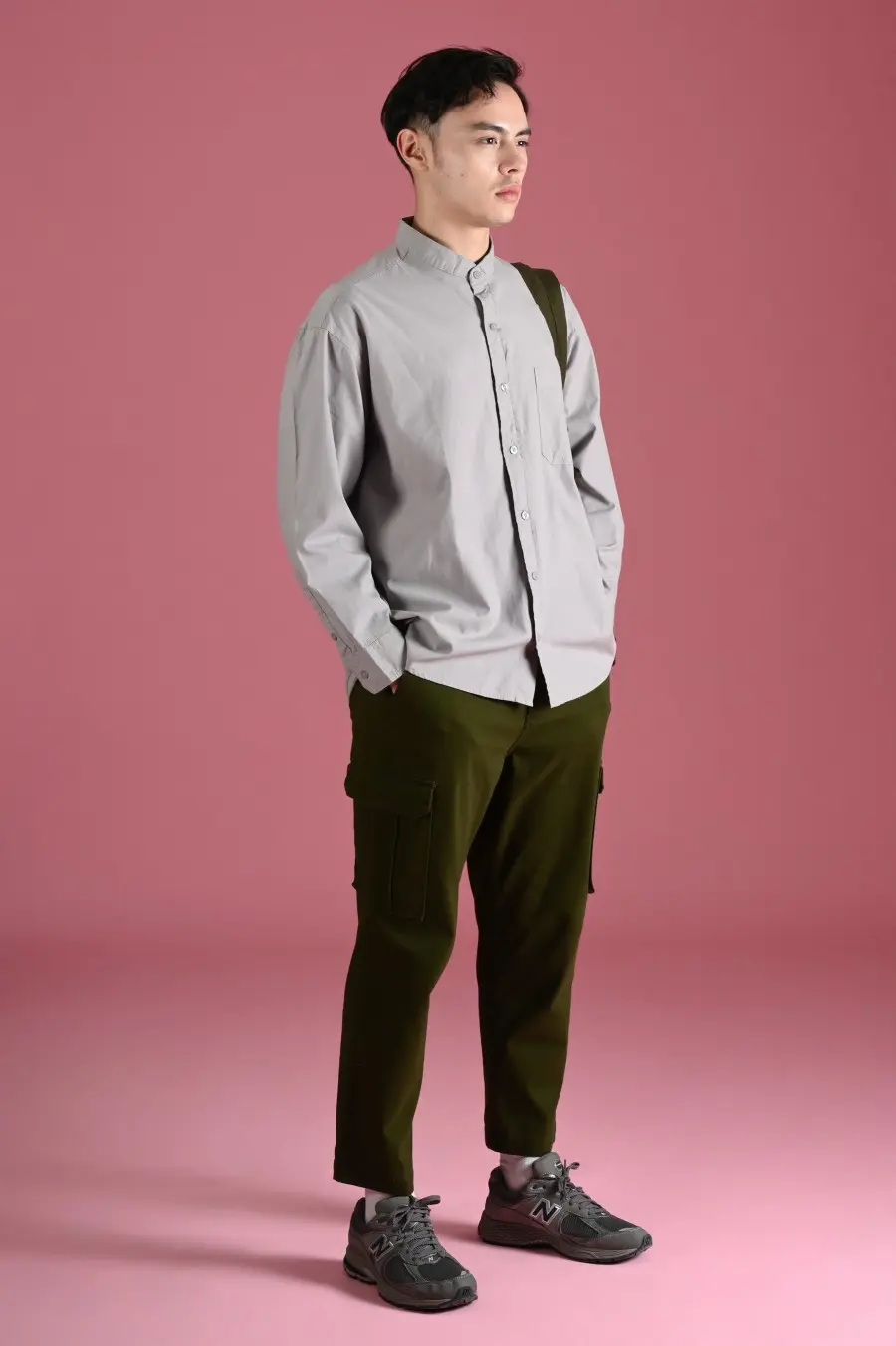 PSDU13-DREXEL OVERSIZED SHIRT STAND COLLAR LIGHT GREY