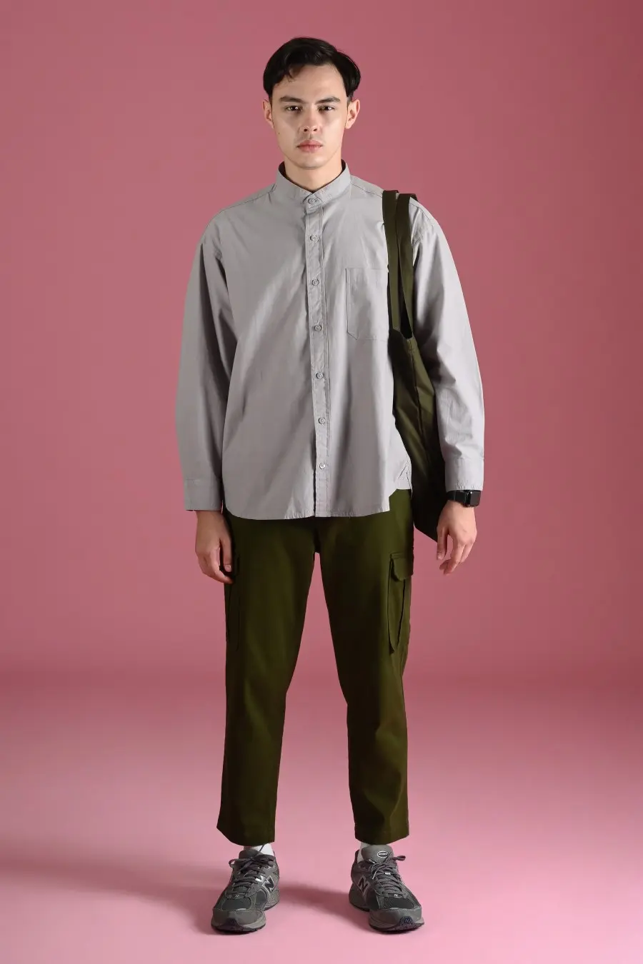 PSDU13-DREXEL OVERSIZED SHIRT STAND COLLAR LIGHT GREY