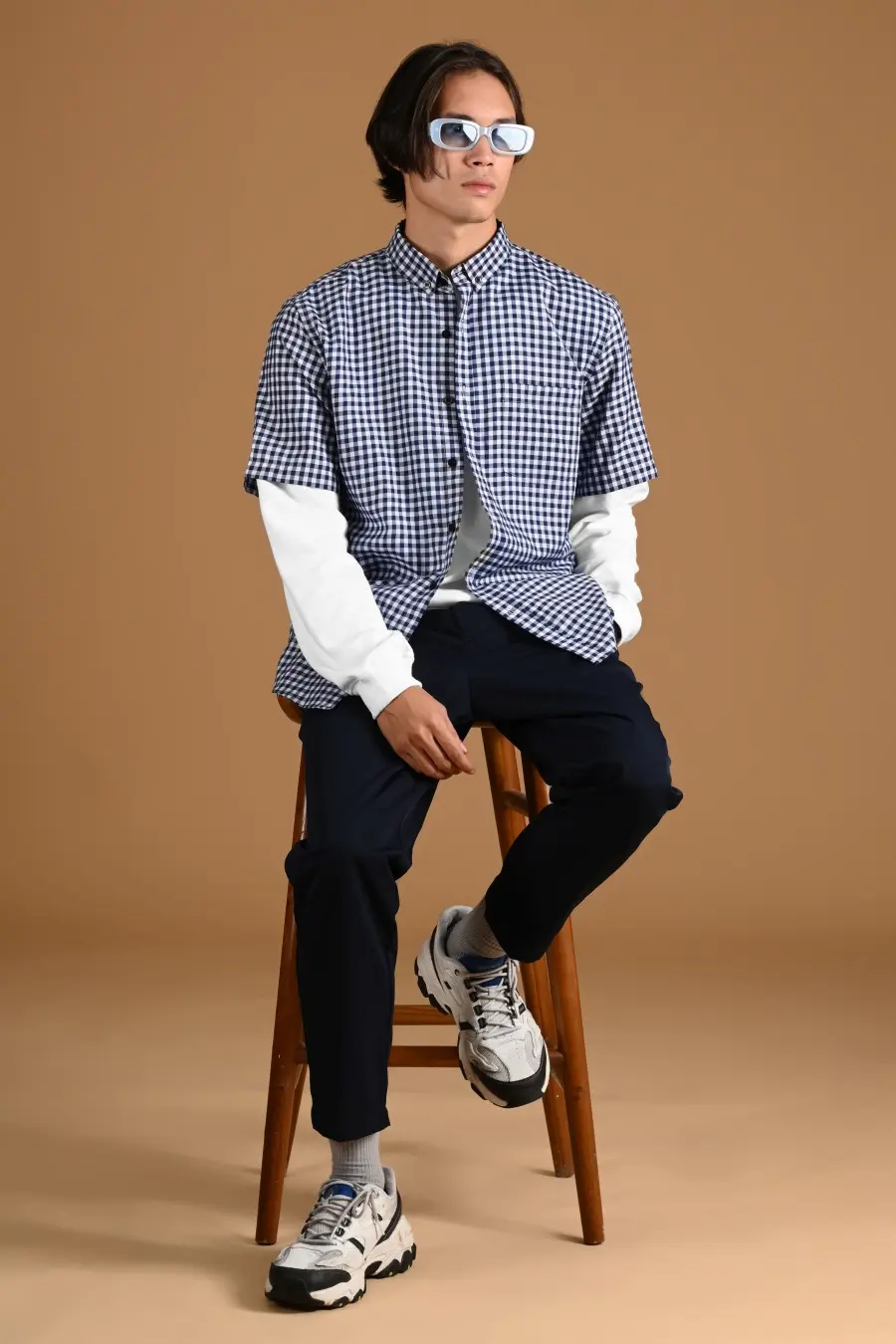 PSCR16-GINGHAM SHORT SLEEVE SHIRT PREPP SCOOTER EDITION NAVY