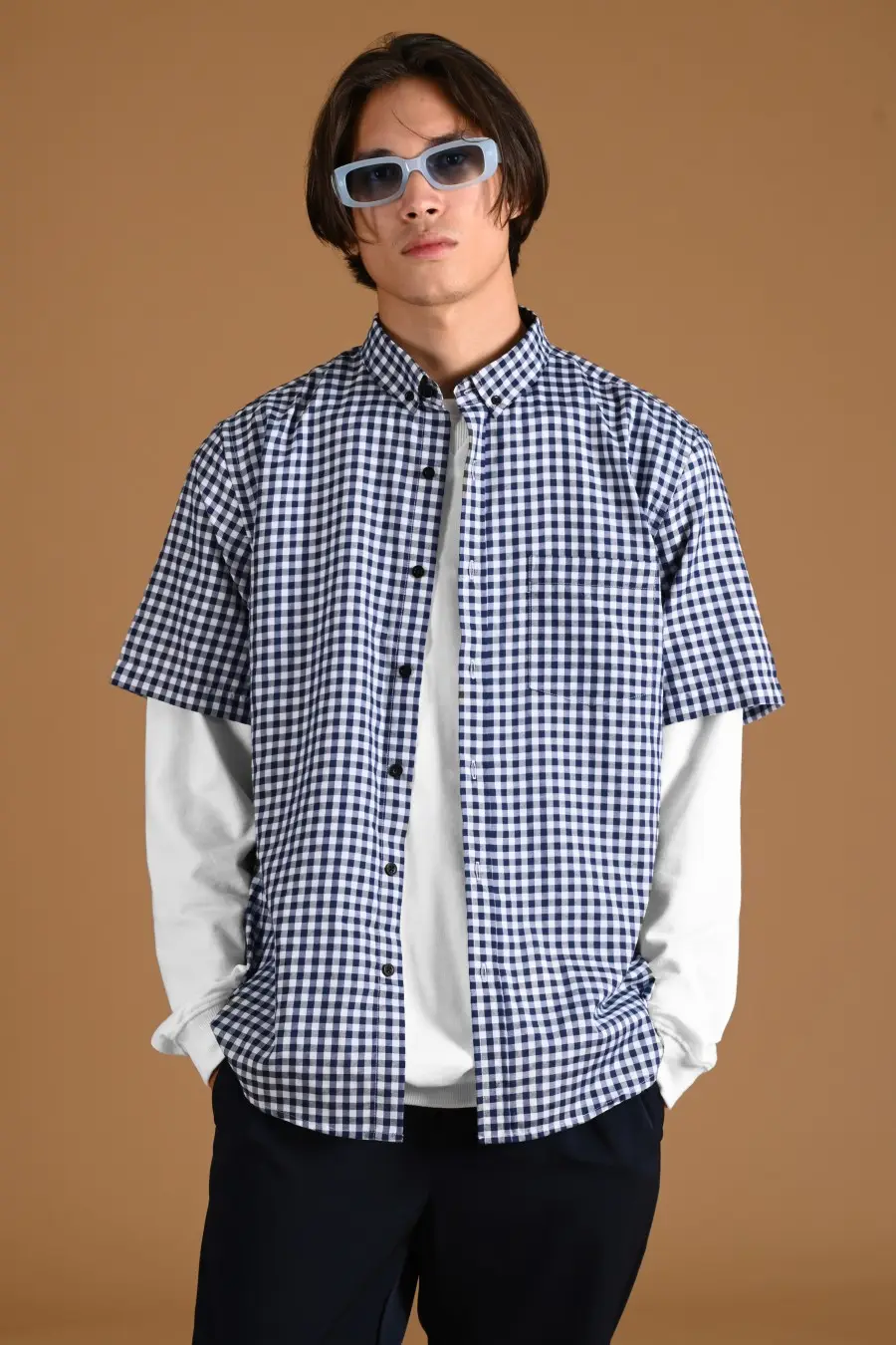 PSCR16-GINGHAM SHORT SLEEVE SHIRT PREPP SCOOTER EDITION NAVY