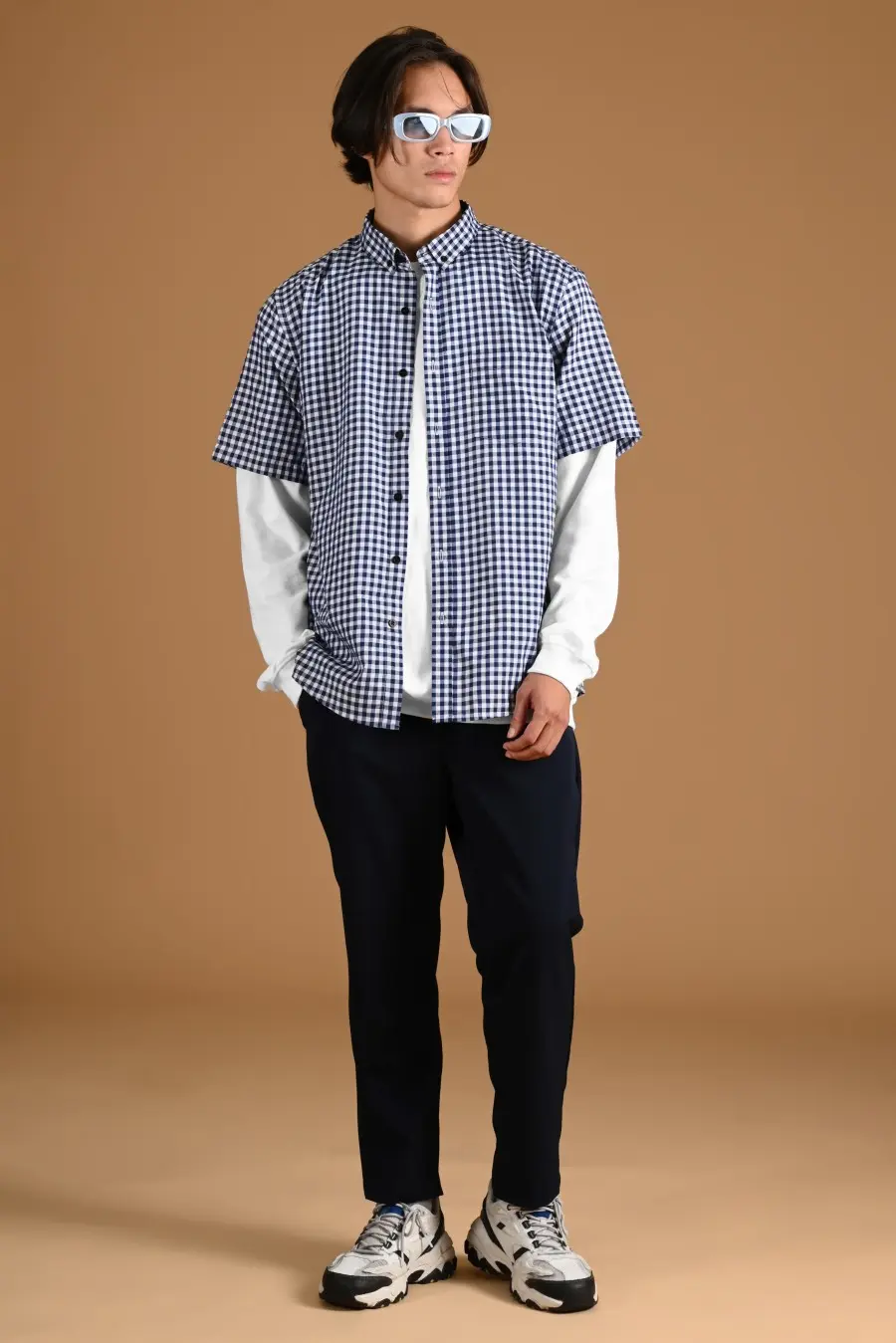PSCR16-GINGHAM SHORT SLEEVE SHIRT PREPP SCOOTER EDITION NAVY