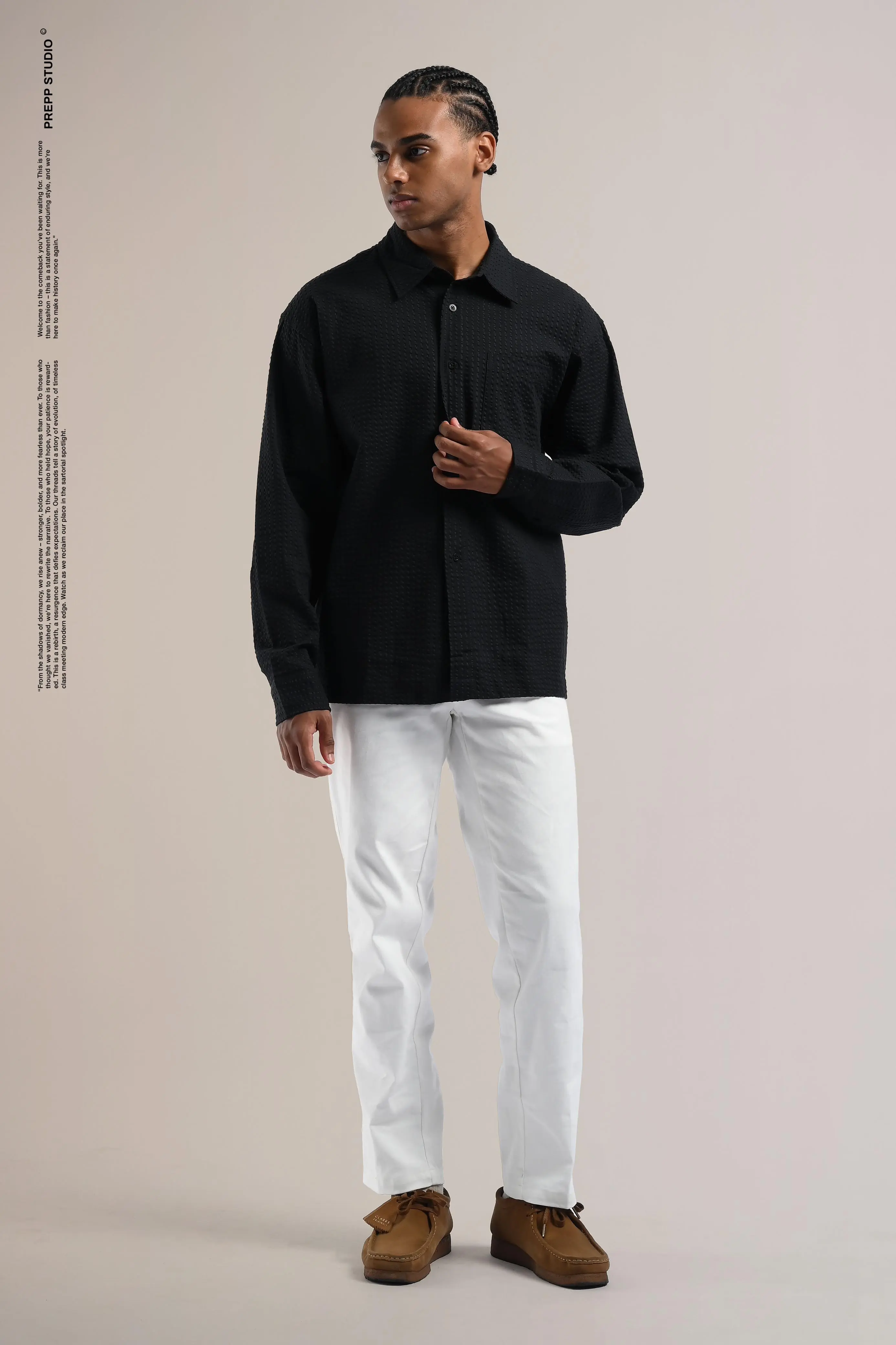 PSFR02-VELOFORE SEERSUCKER LONG SLEEVE SHIRT BLACK