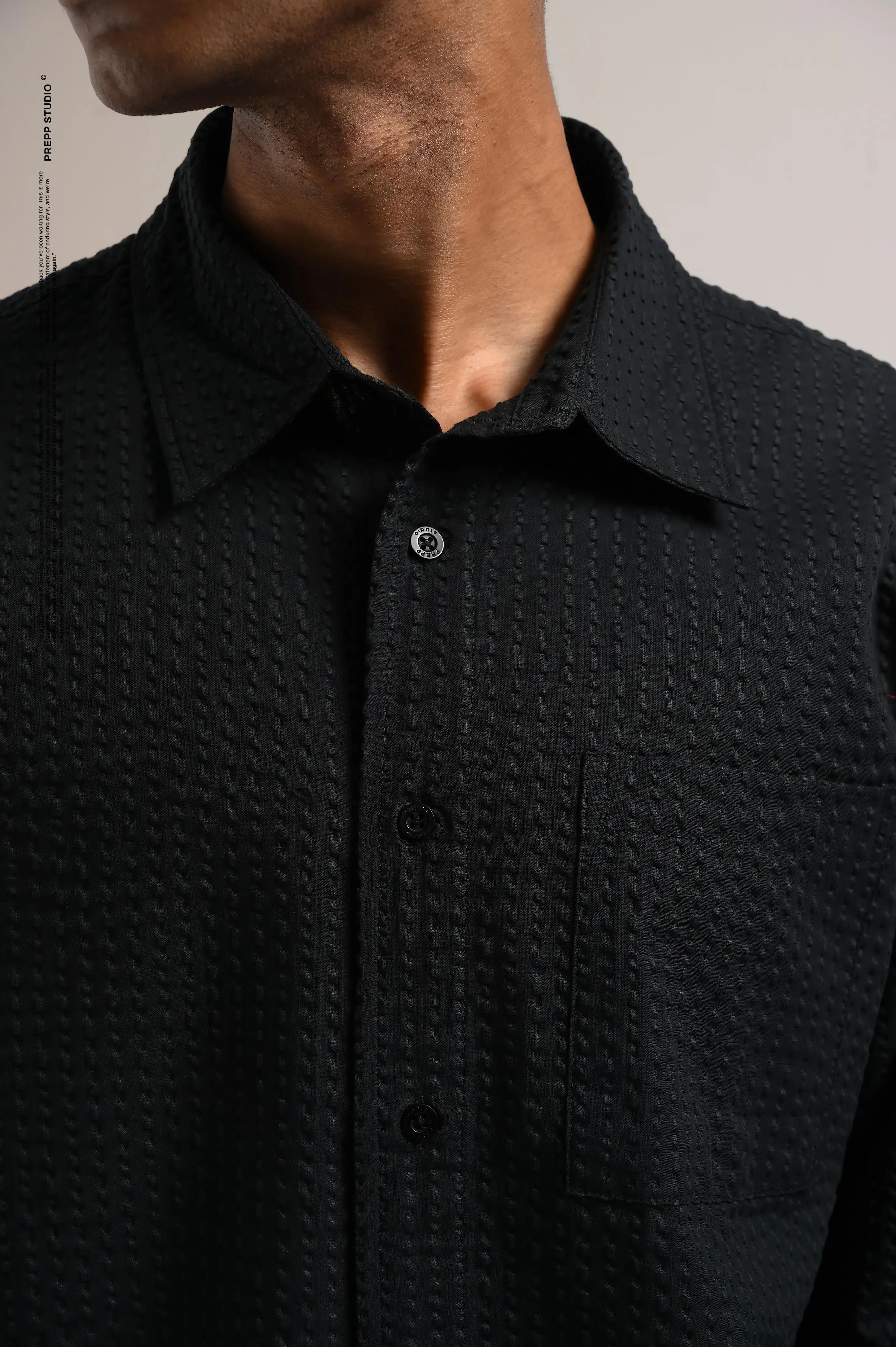 PSFR02-VELOFORE SEERSUCKER LONG SLEEVE SHIRT BLACK