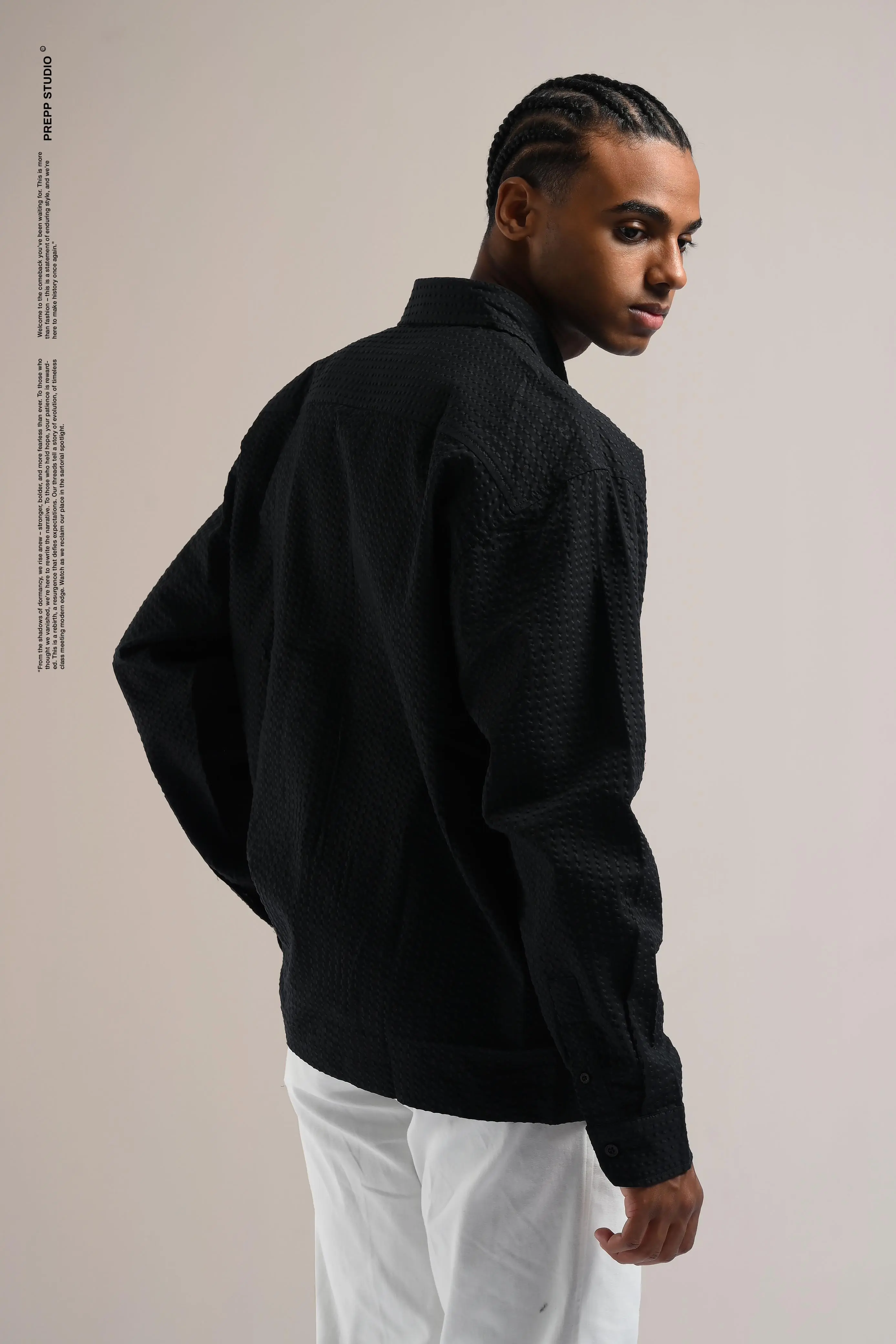 PSFR02-VELOFORE SEERSUCKER LONG SLEEVE SHIRT BLACK