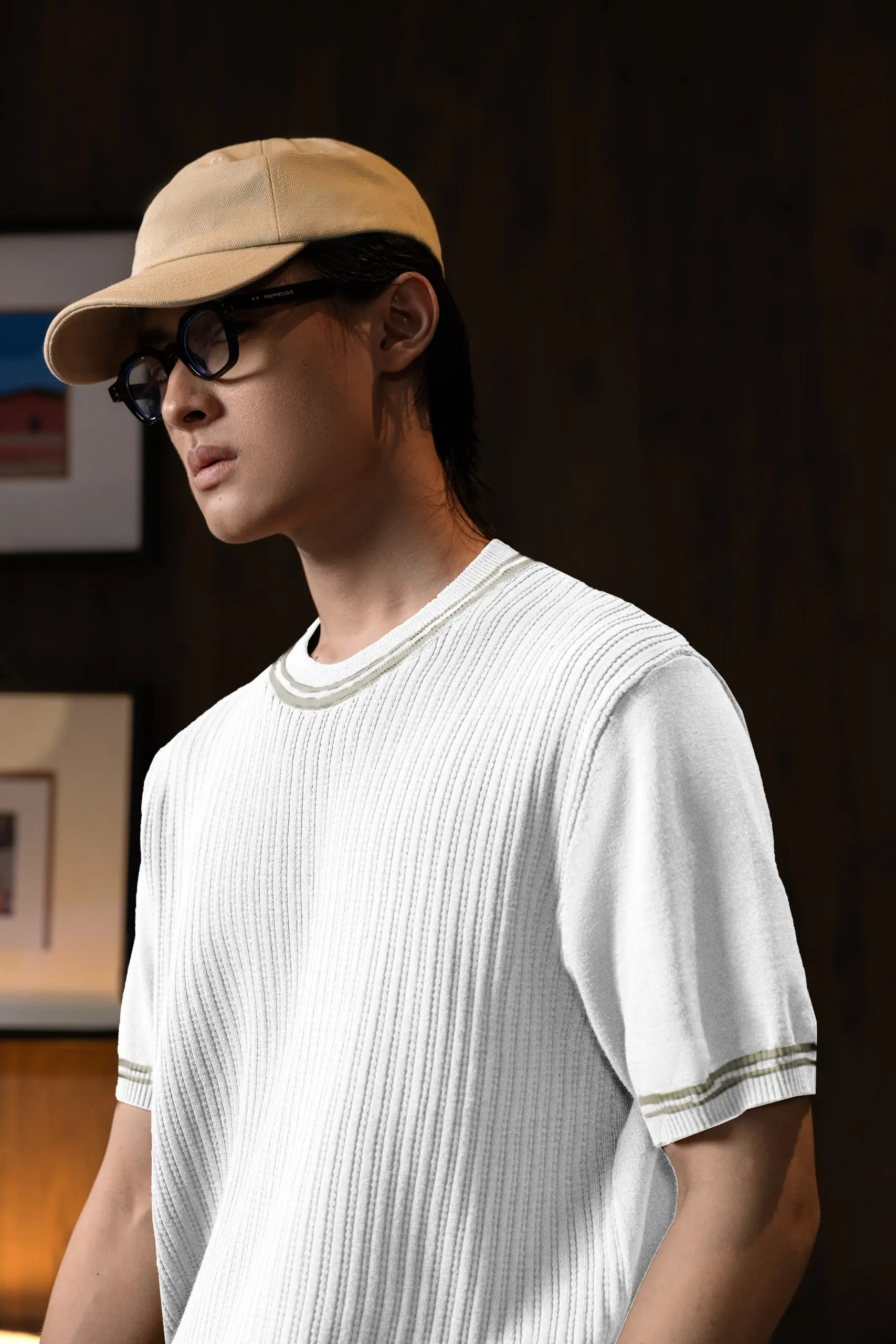 LATTICELINE KNIT TEES WHITE